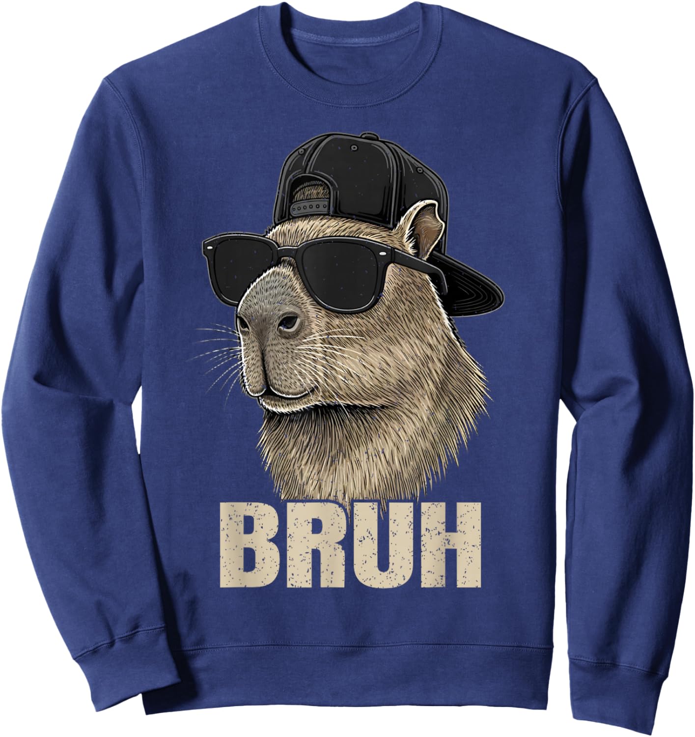 Cute Bruh Meme Capybara Lover Chill Sunglasses Boys Sweatshirt - Sweatshirt | Navy