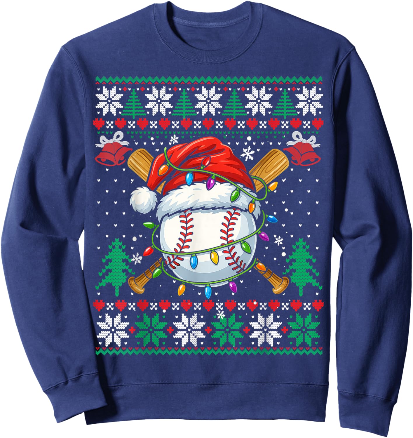 Baseball Christmas Ugly Sweater Funny Santa Sport Men Kids Sweatshirt - Sweatshirt | Navy