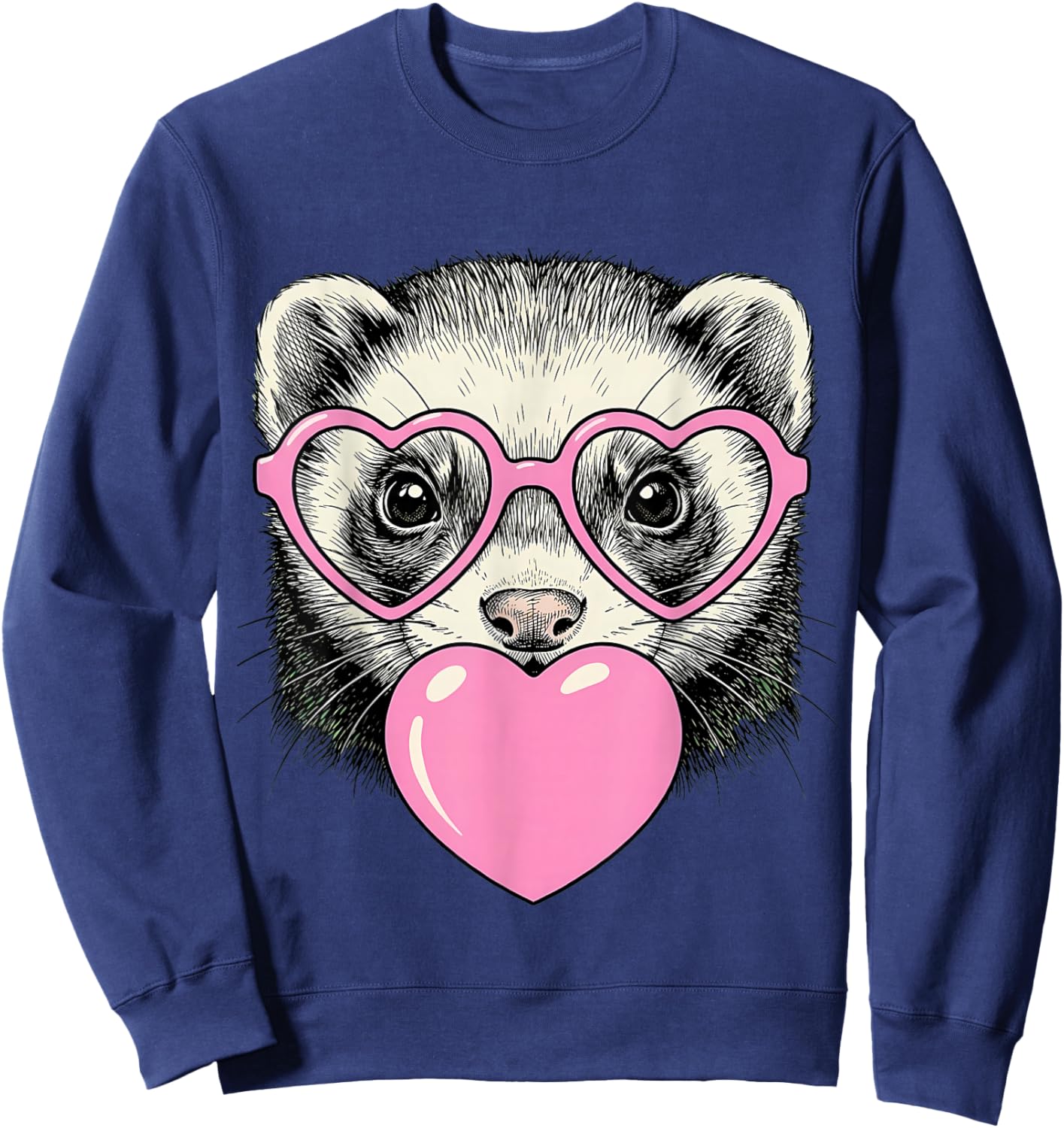 Cute Ferret Blowing Pink Valentine Heart Bubble Gum Sweatshirt - Sweatshirt | Navy
