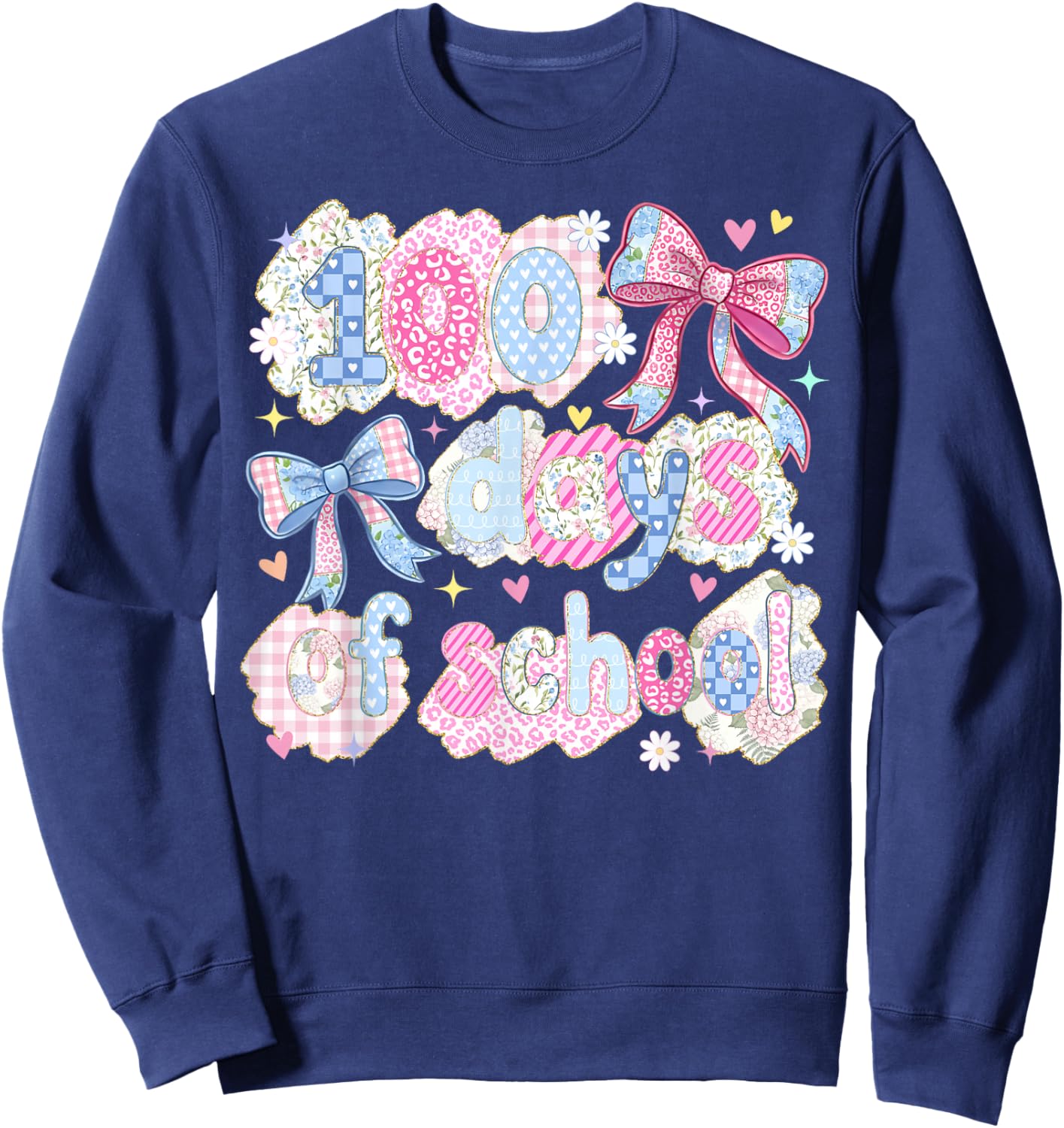 100 Days of School Coquette Bow Girls 100th Day of School Sweatshirt - Sweatshirt | Navy