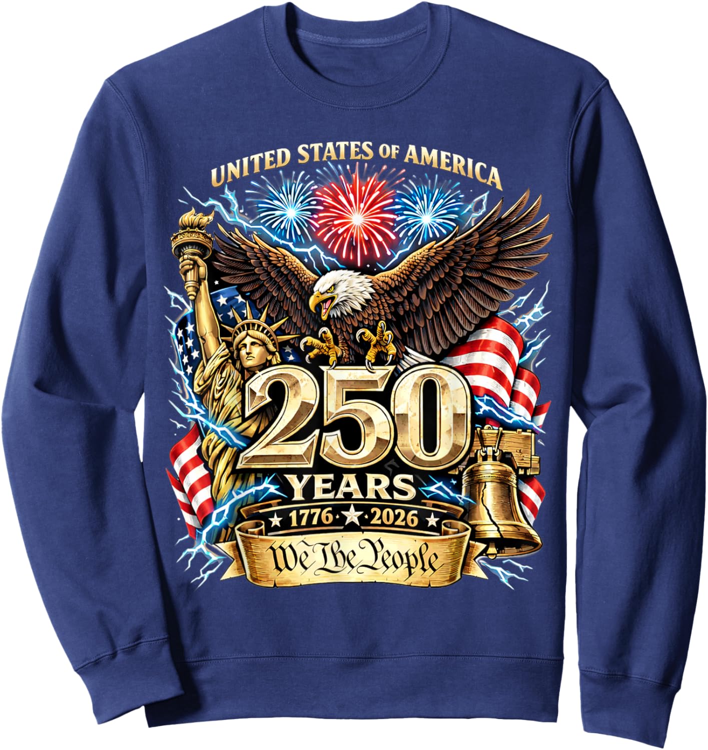 Vintage We The People 250 Years Freedom 1776-2026 Men Women Sweatshirt - Sweatshirt | Navy