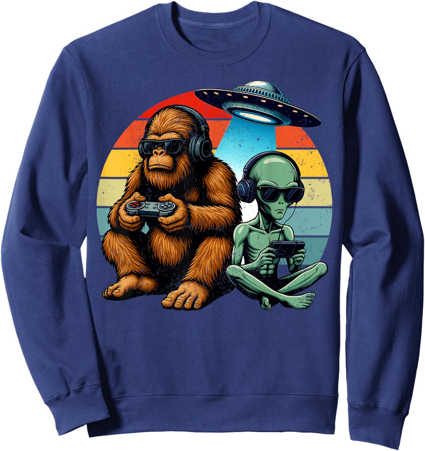 Funny Bigfoot Alien Gaming Game Retro Men Boy Kid Sweatshirt - Sweatshirt | Navy