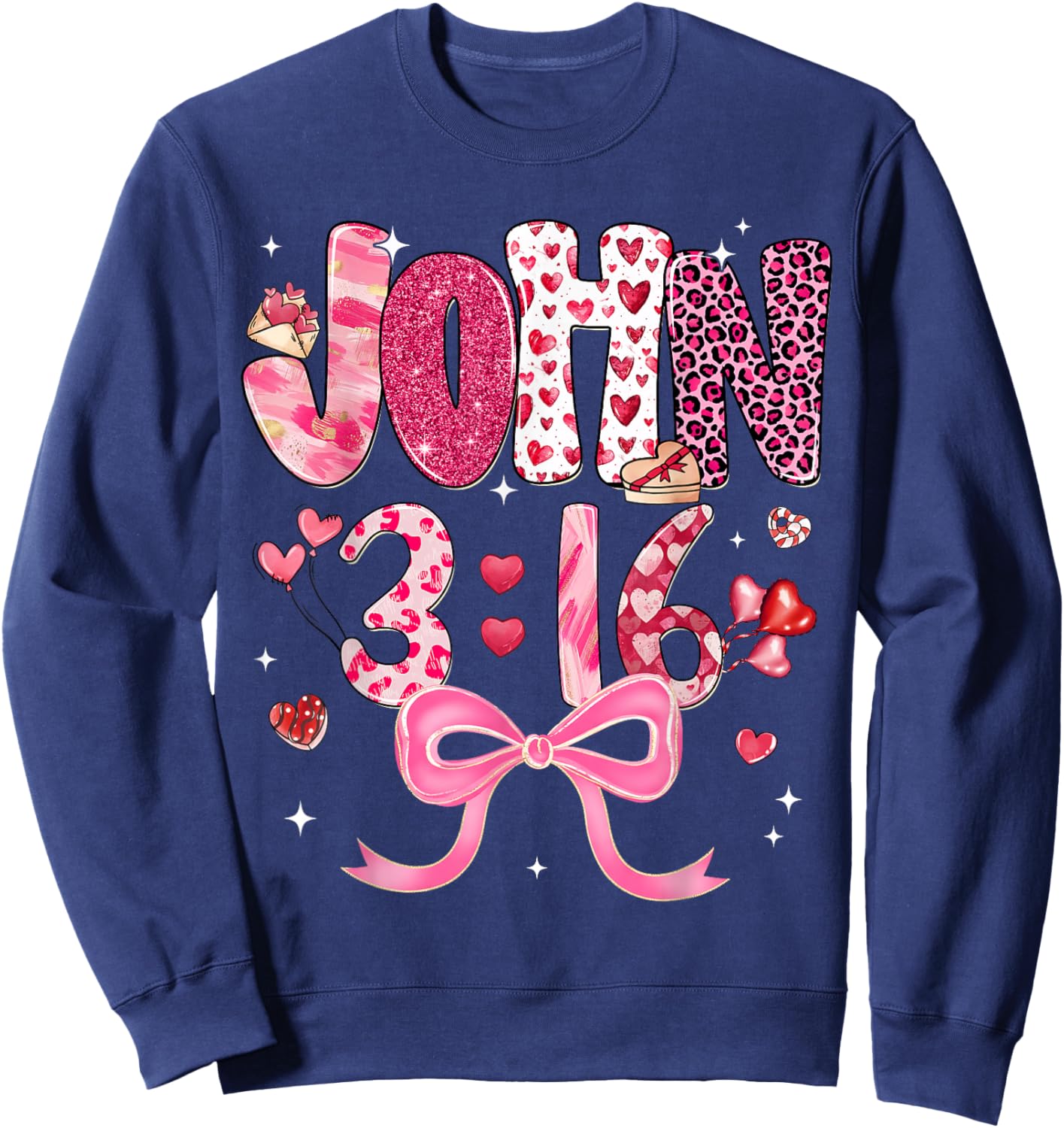 Valentine John 3:16 Coquette Bow Christian Girl Women Kid Sweatshirt - Sweatshirt | Navy