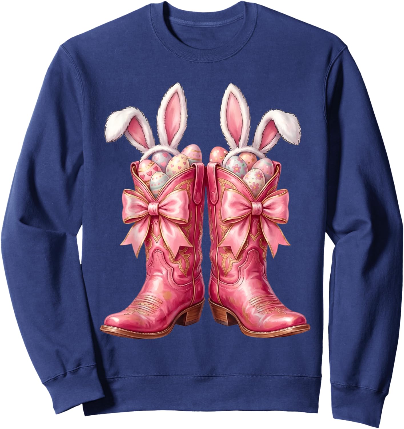 Easter Bunny Pink Boots Cowgirl Coquette Bow Girl Women Sweatshirt - Sweatshirt | Navy