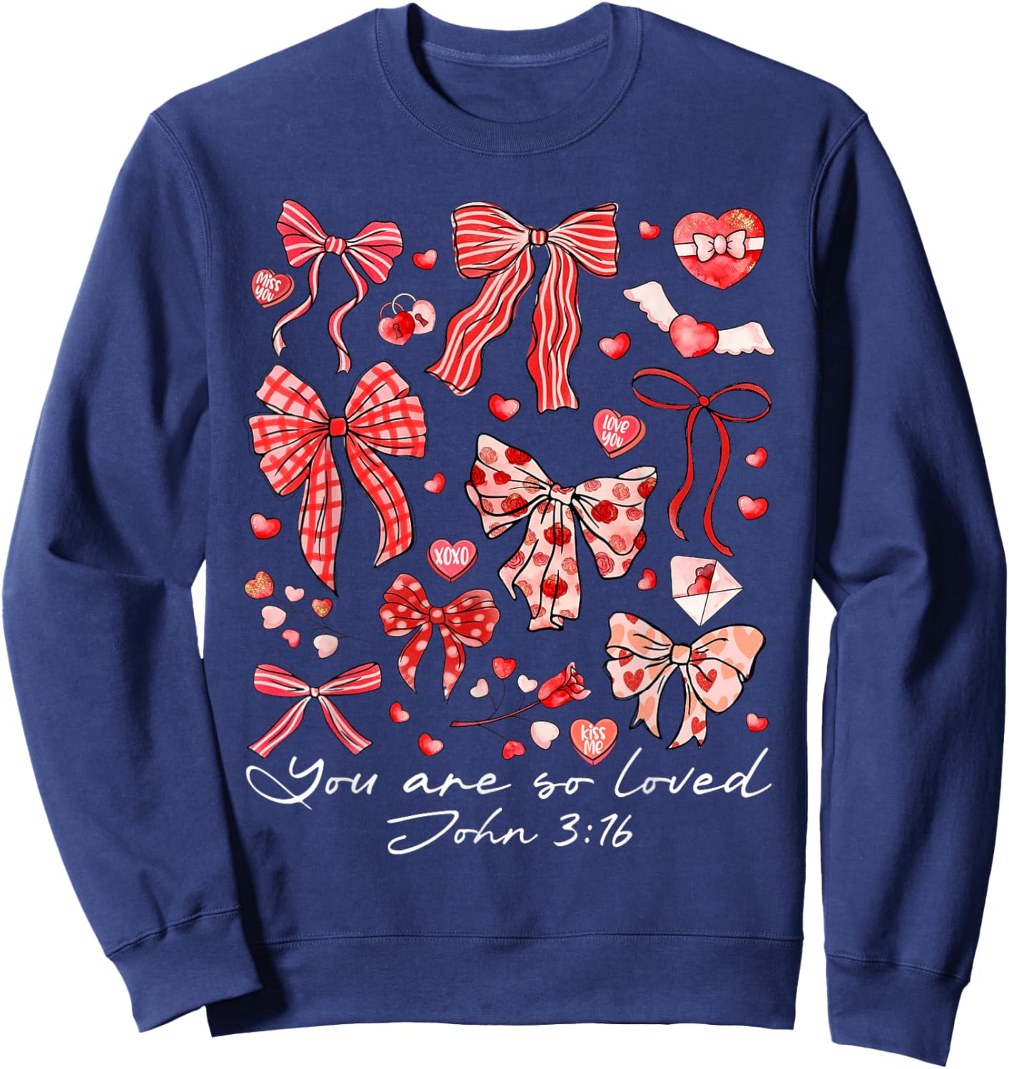 You are So Loved John 3:16 Christian Coquette Pink Bow Sweatshirt - Sweatshirt | Navy