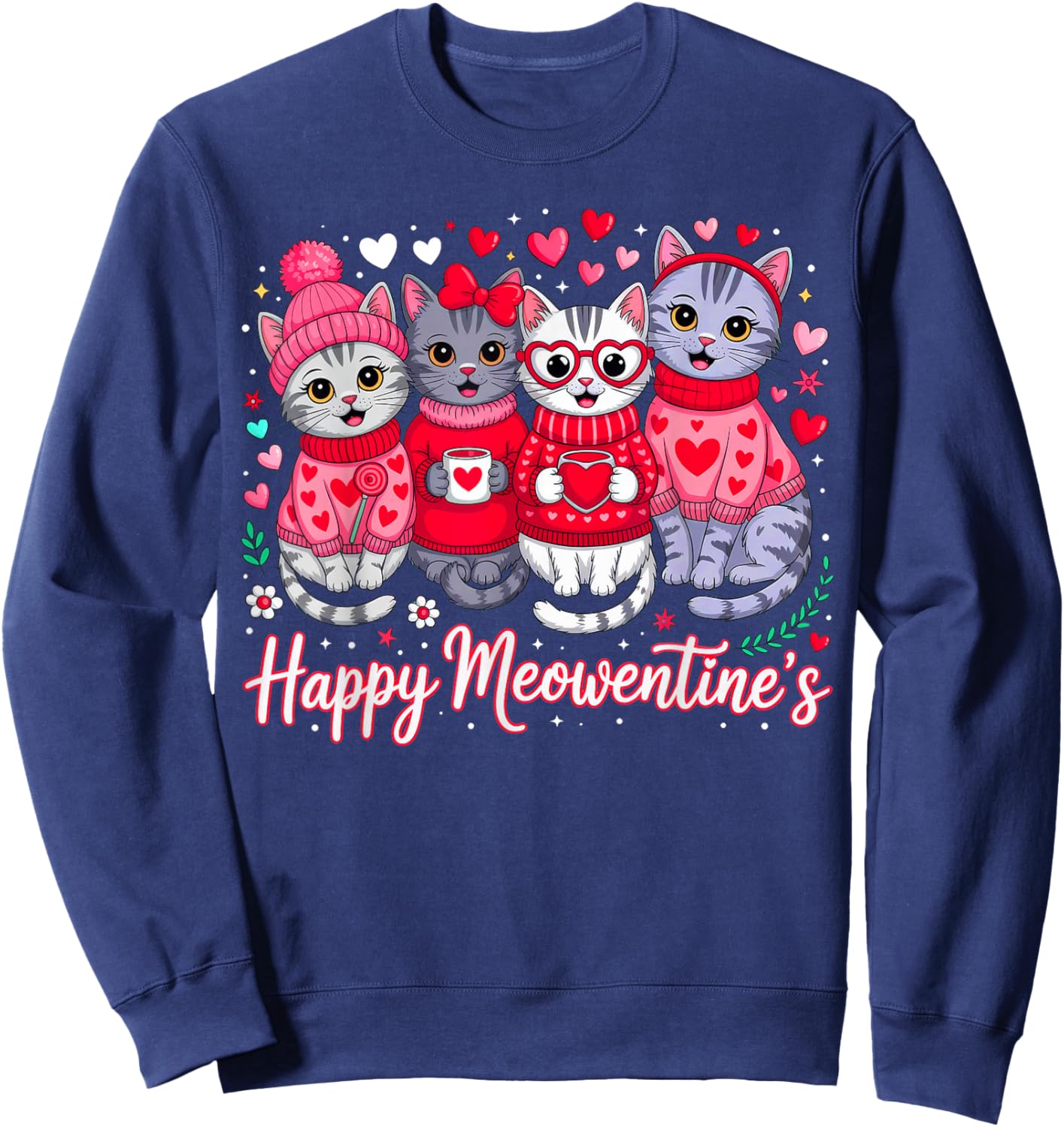 Happy Meowentines, Valentine Cat Lovers Sweatshirt - Sweatshirt | Navy