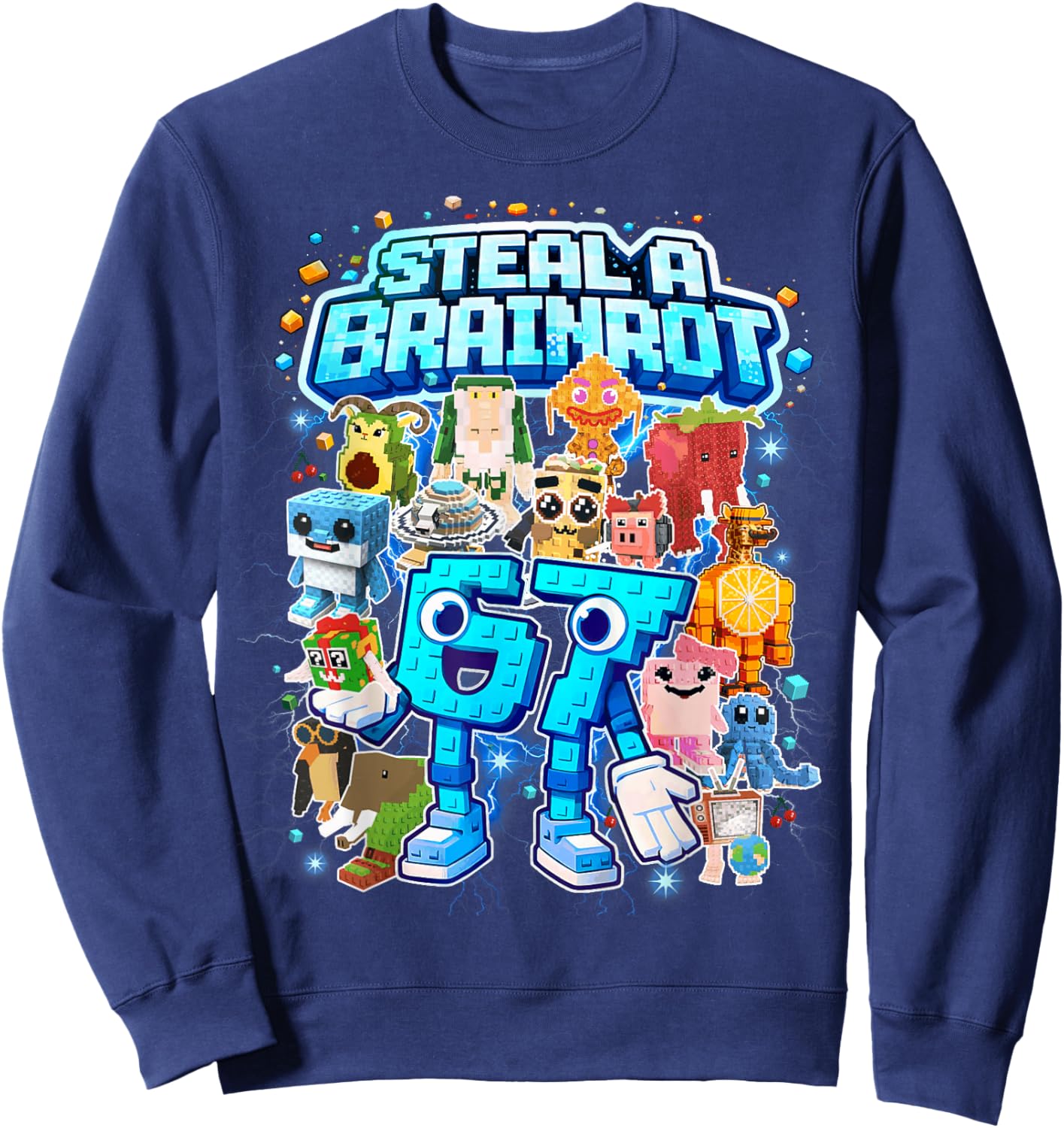 Six Seven 67 Steal a Brainrot Meme Funny Gifts for Kids Boys Sweatshirt - Sweatshirt | Navy
