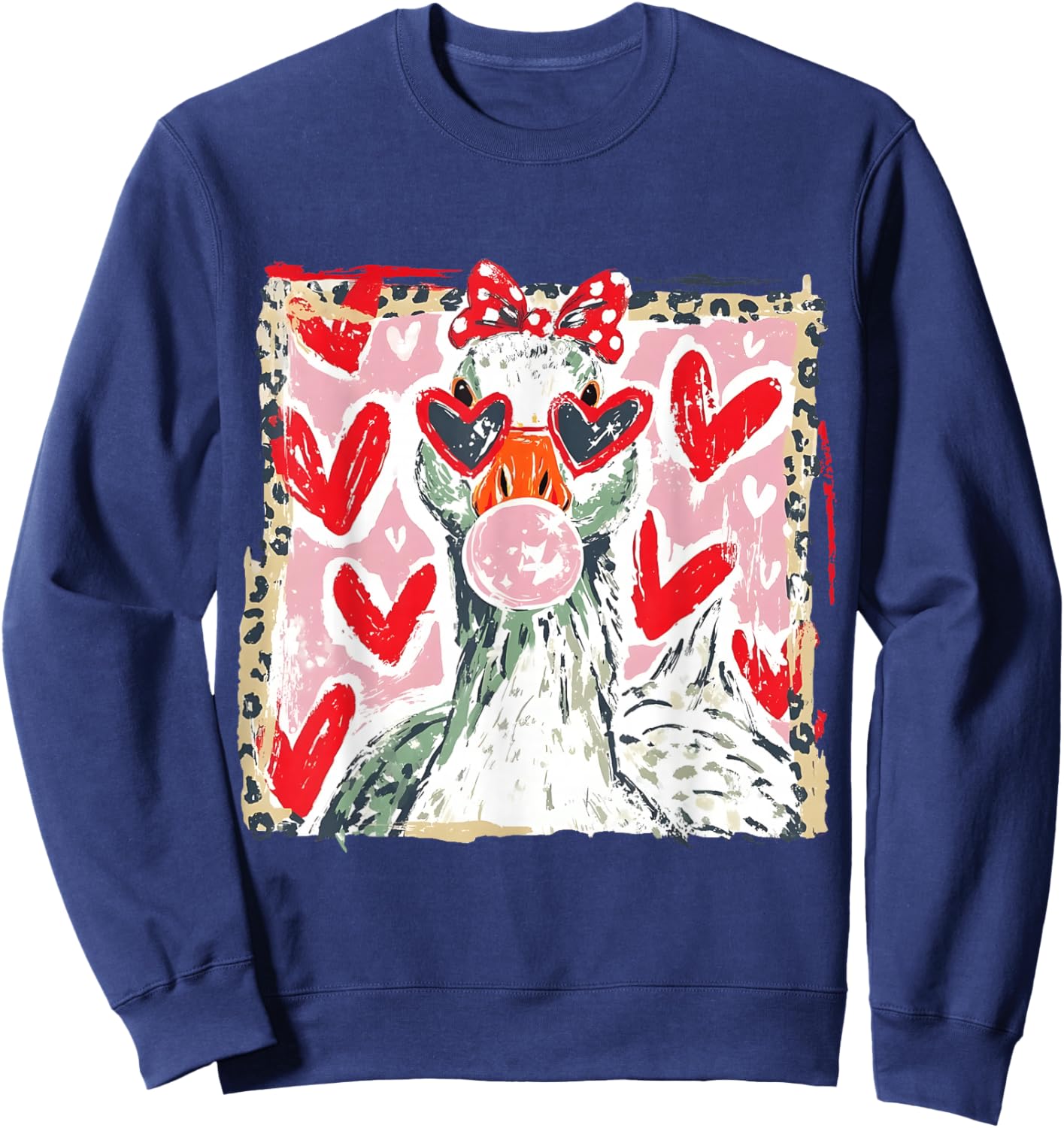 Leopard Valentine's Day Goose Cute Goose Lover Love Quote Sweatshirt - Sweatshirt | Navy