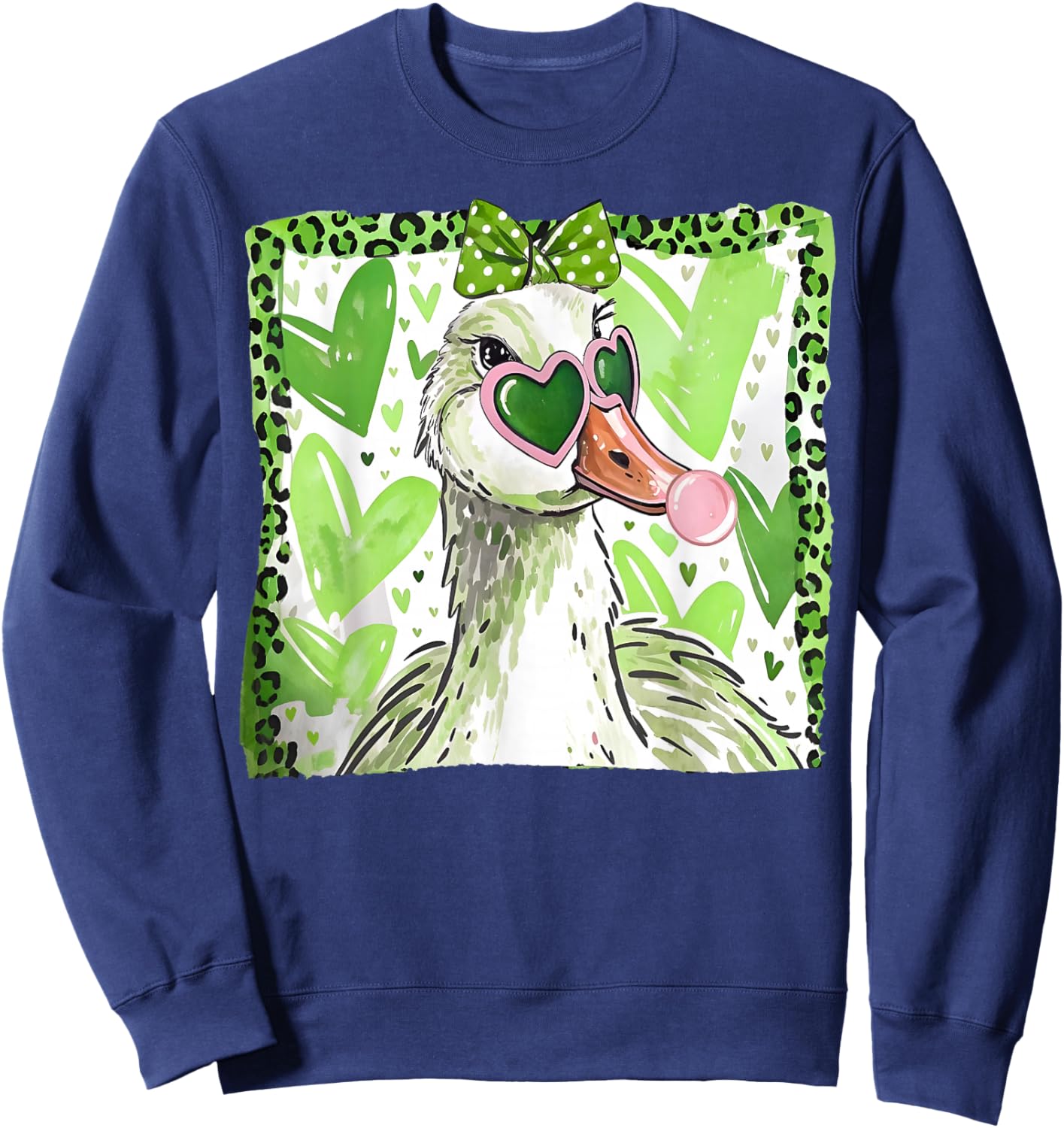St Patrick’s Day Lucky Goose Bubble Gum Leopard Shamrock Sweatshirt - Sweatshirt | Navy