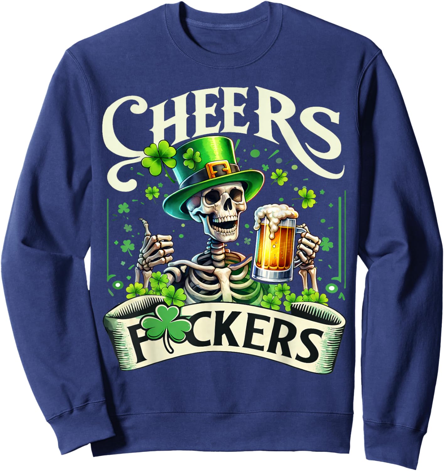 St Patrick's Day Funny Beer Drinking Skull Women Sweatshirt - Sweatshirt | Navy