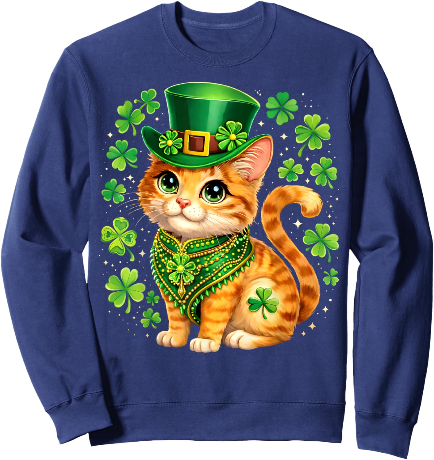 St Patricks Day Cat Leprechaun Hat Shamrock Saint Pattys Day Sweatshirt - Sweatshirt | Navy