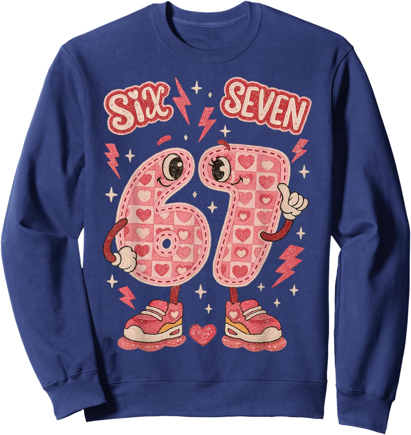 Six Seven Valentine Love 67 Preppy Coquette Meme Kids Sweatshirt - Sweatshirt | Navy