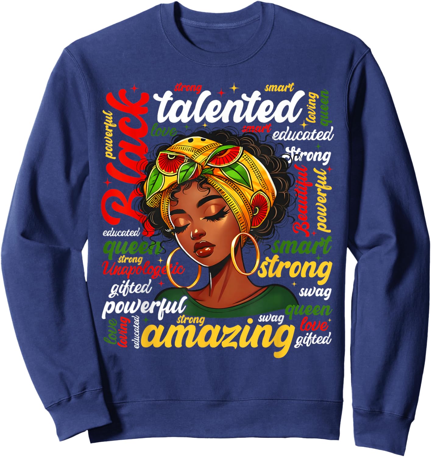 Black Queen Lady African American Melanin Girl Women Kid Sweatshirt - Sweatshirt | Navy