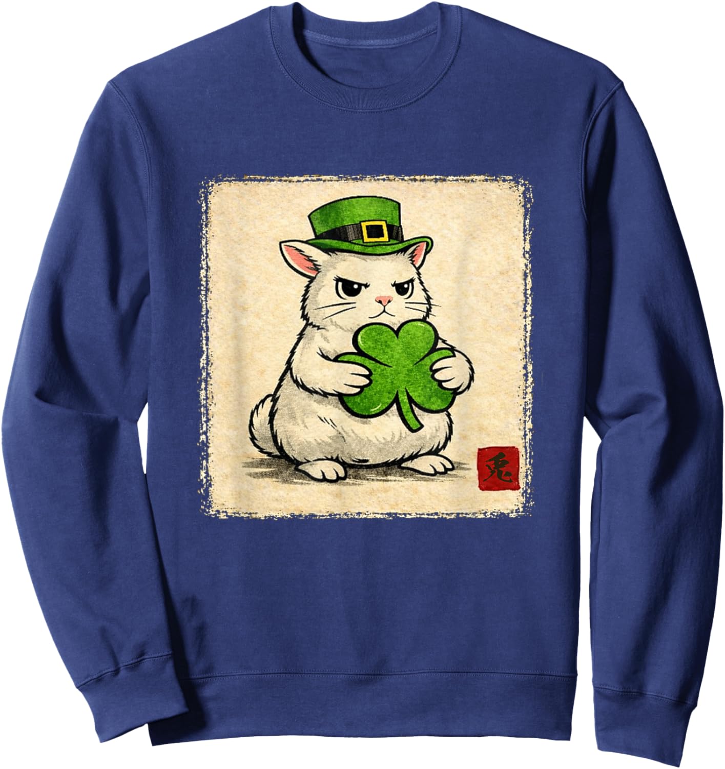Vintage Japanese Rabbit St Patricks Day Shamrock Leprechaun Sweatshirt - Sweatshirt | Navy