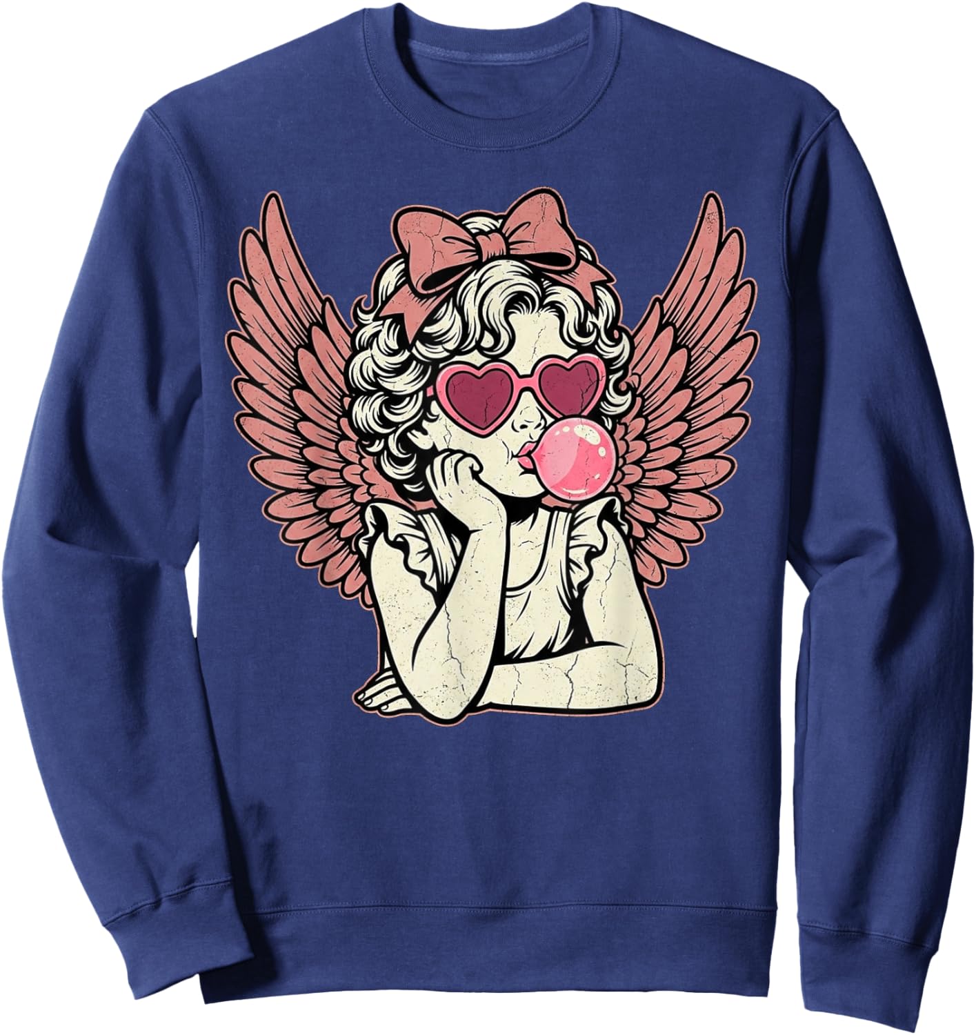Retro Cupid Valentine Day Cute Vintage Cupid Blowing Bubble Sweatshirt - Sweatshirt | Navy