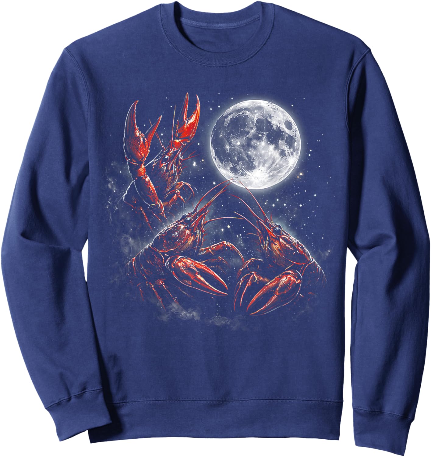 Three Crawfish Moon Galaxy Space Retro Animal Sweatshirt - Sweatshirt | Navy