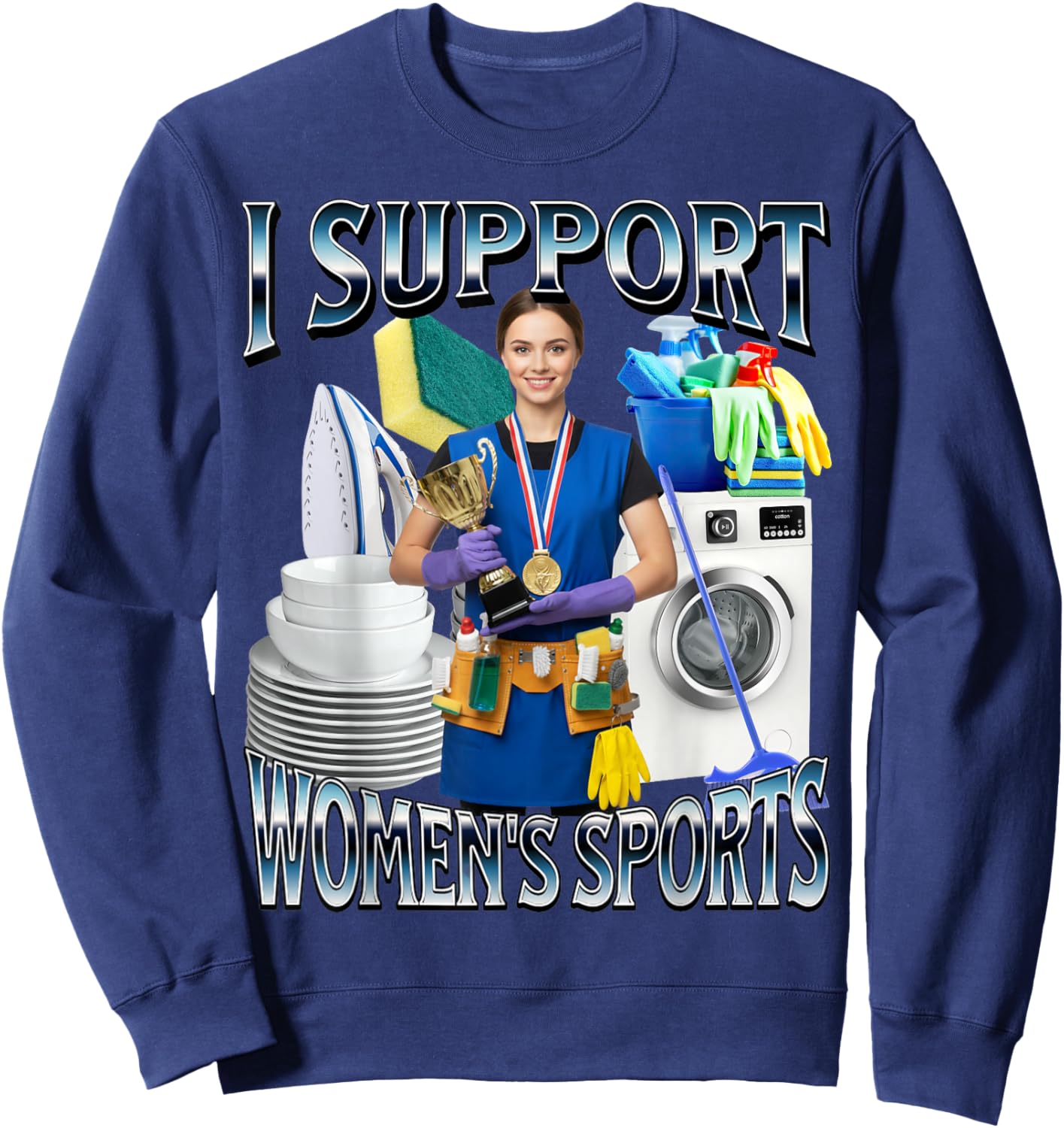 I Support Women's Sports Unwearable Aduld Humor Bootleg Sweatshirt - Sweatshirt | Navy