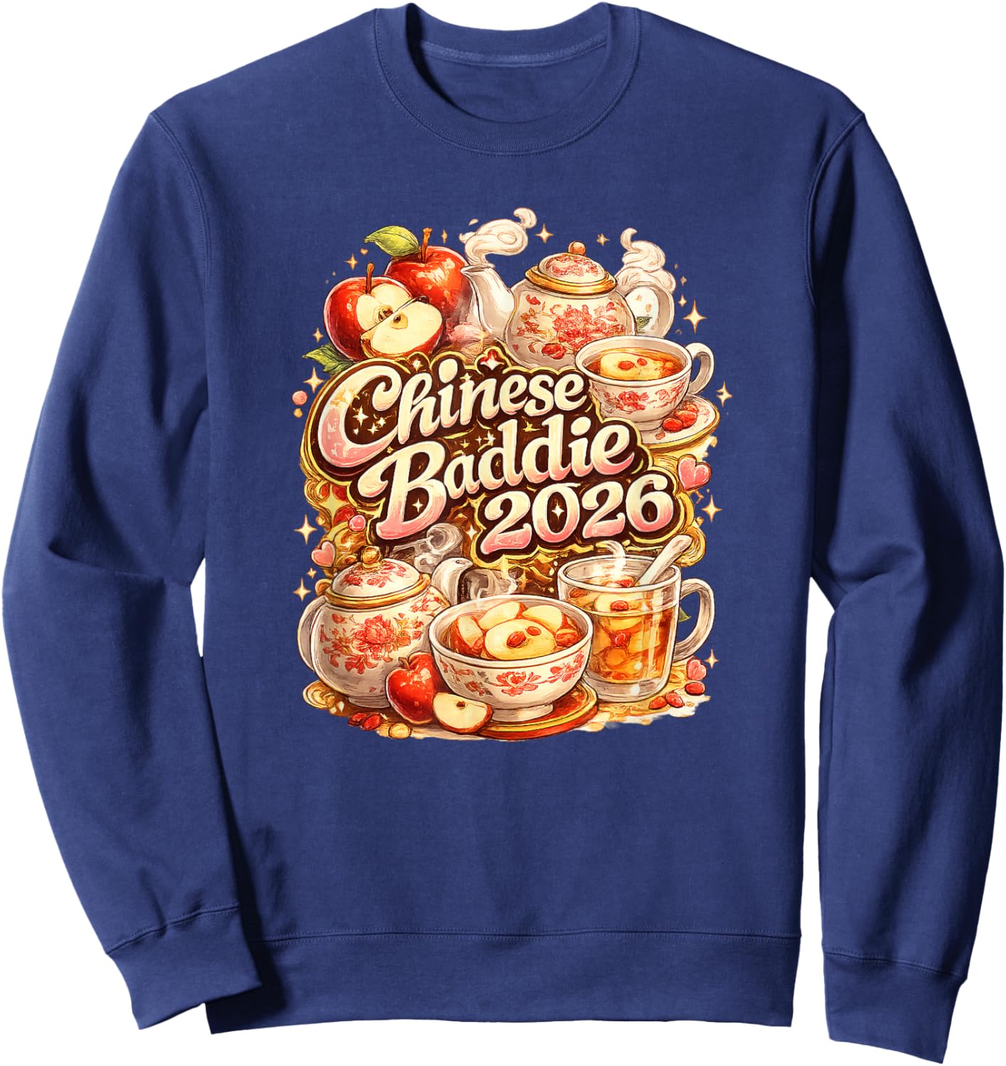 Chinese Baddie 2026 Boiled Apple Tea Sweatshirt - Sweatshirt | Navy
