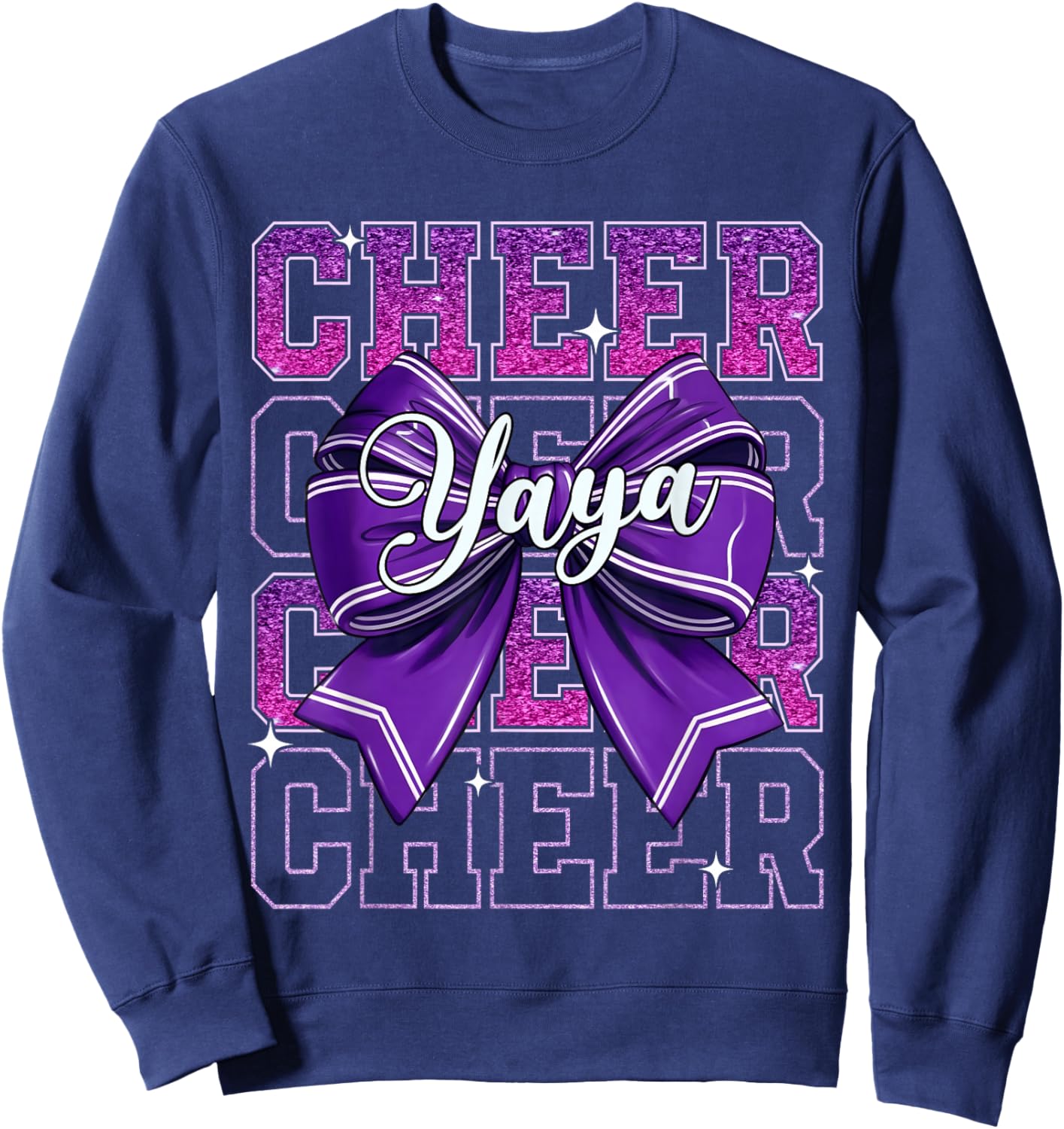 Cheer Yaya Mothers Day Cute Purple Bow Cheerleading Women Sweatshirt - Sweatshirt | Navy