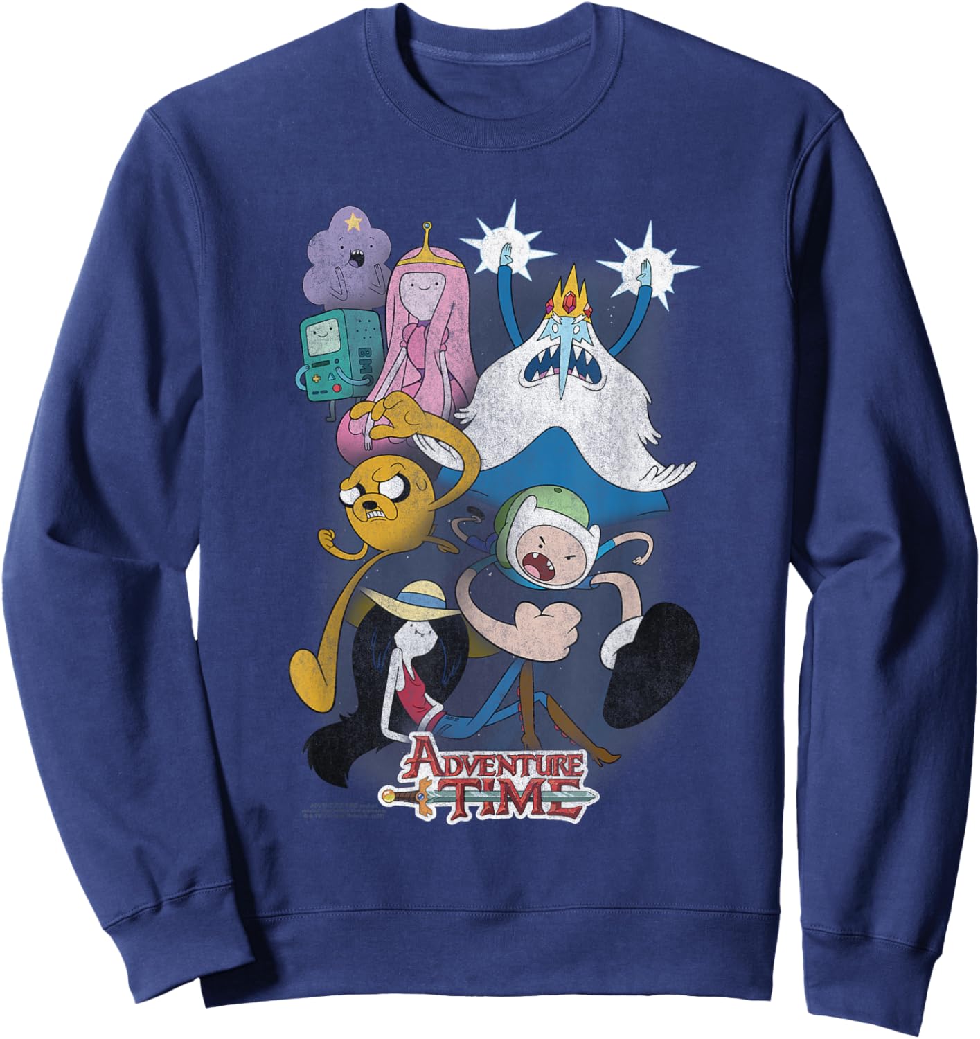 Adventure Time Distressed Cast Collage Cartoon Sweatshirt - Sweatshirt | Navy