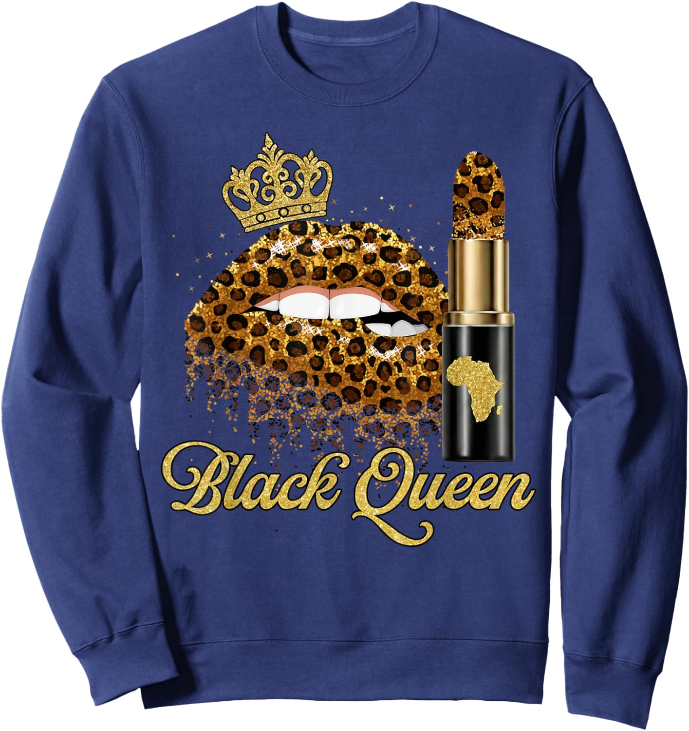 Black Queen Lips Crown Lipsticks Leopard Black History Month Sweatshirt - Sweatshirt | Navy