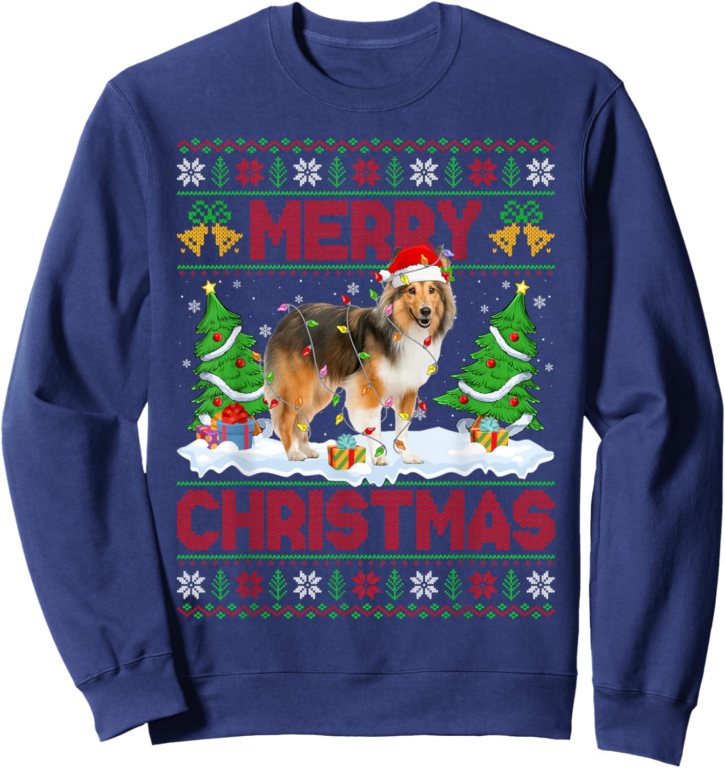 Sheltie Shetland Sheepdog Ugly Xmas Sweaters Dog Christmas Sweatshirt - Sweatshirt | Navy