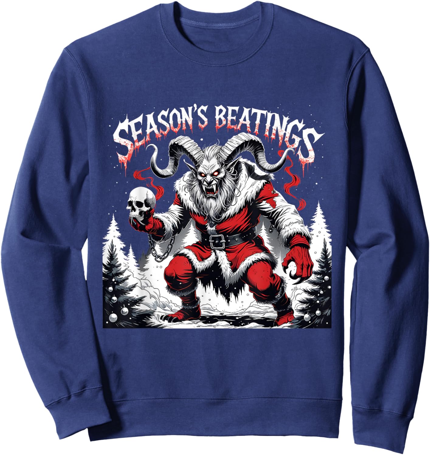 Season’s Beatings Krampus Horror Christmas Sweatshirt - Sweatshirt | Navy