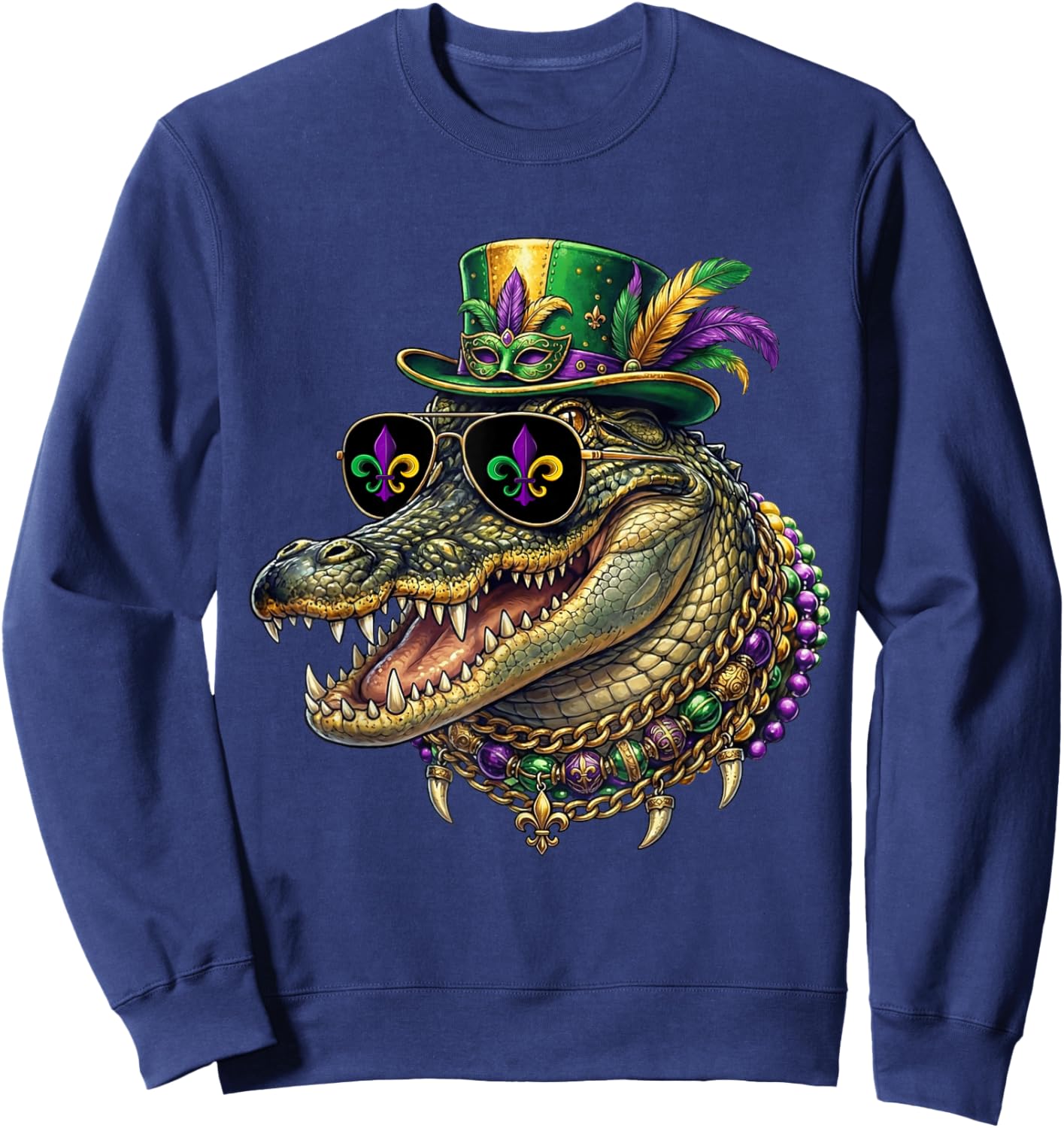Mardigator Mardi Gras Alligator Costume Funny Mardi Gras Sweatshirt - Sweatshirt | Navy