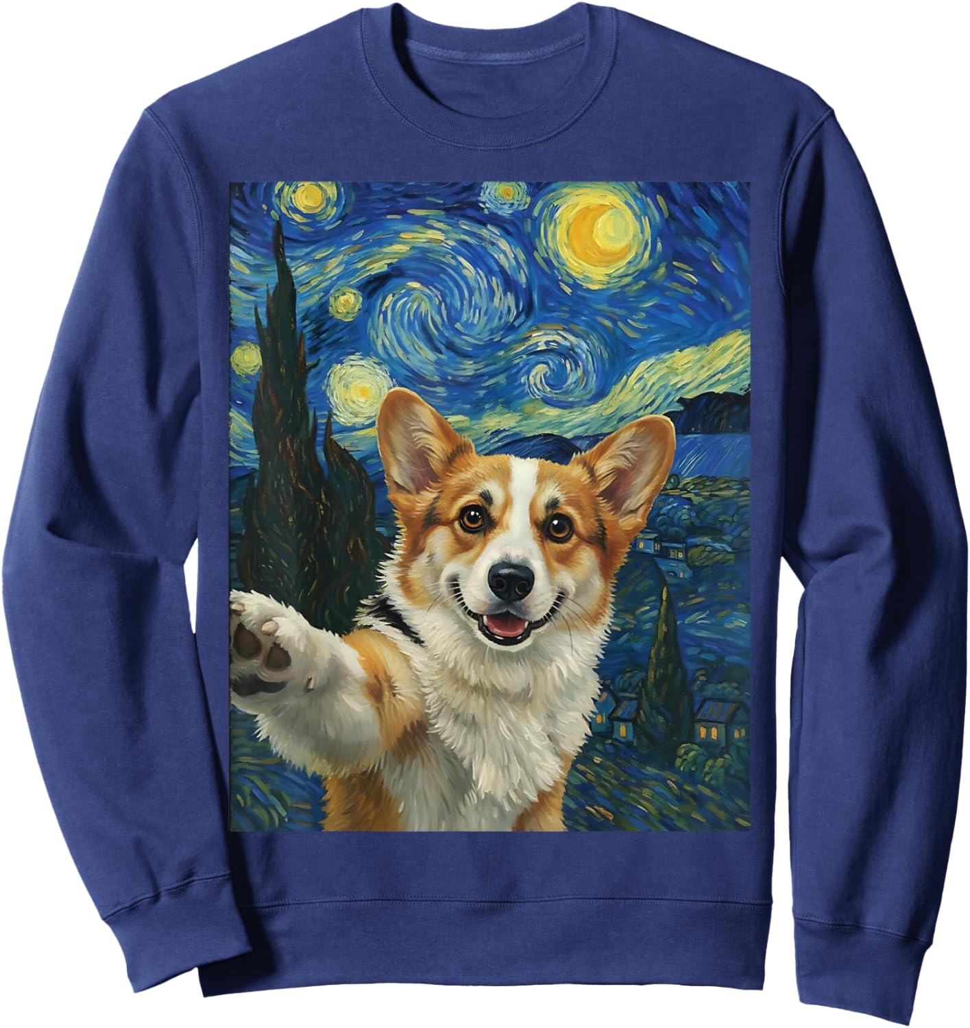 Corgi Starry Night Van Gogh Dog Selfie Mom Dad Corgi Lover Sweatshirt - Sweatshirt | Navy