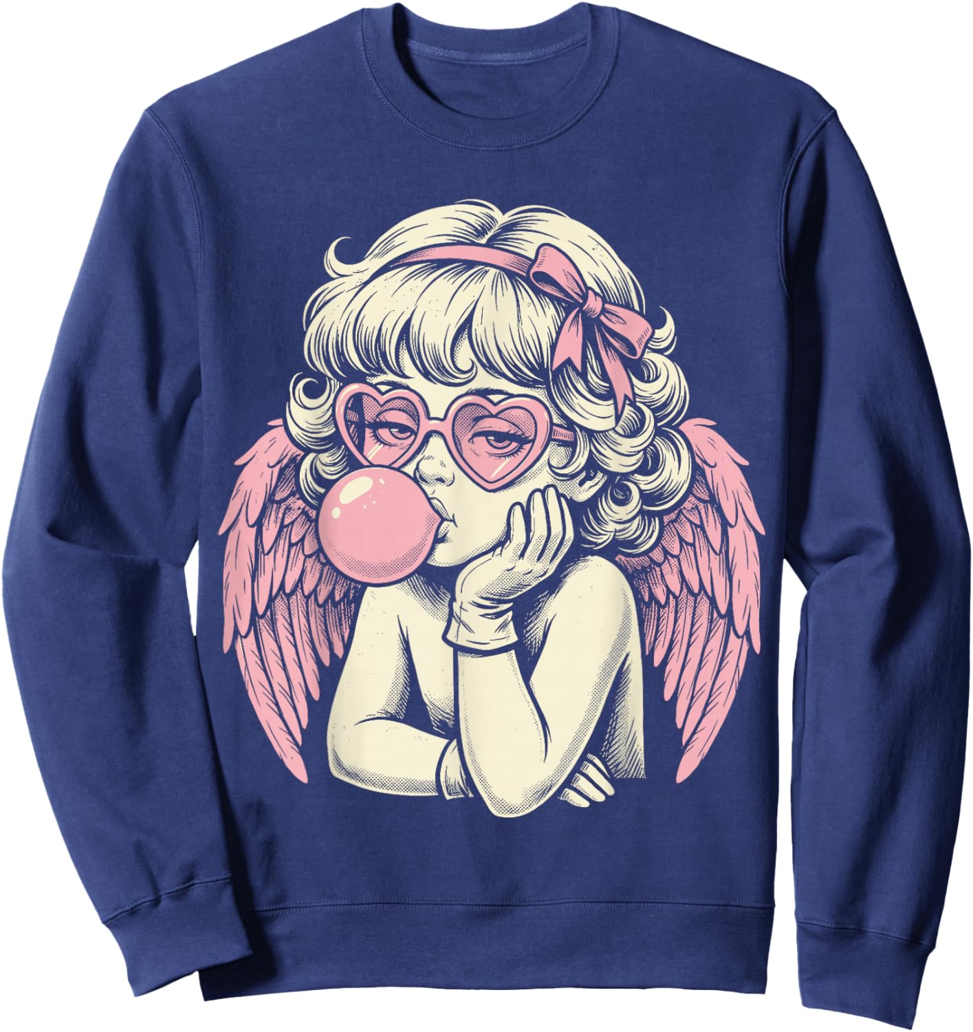 Cute Vintage Cupid Blowing Bubble Gum Sweatshirt - Sweatshirt | Navy