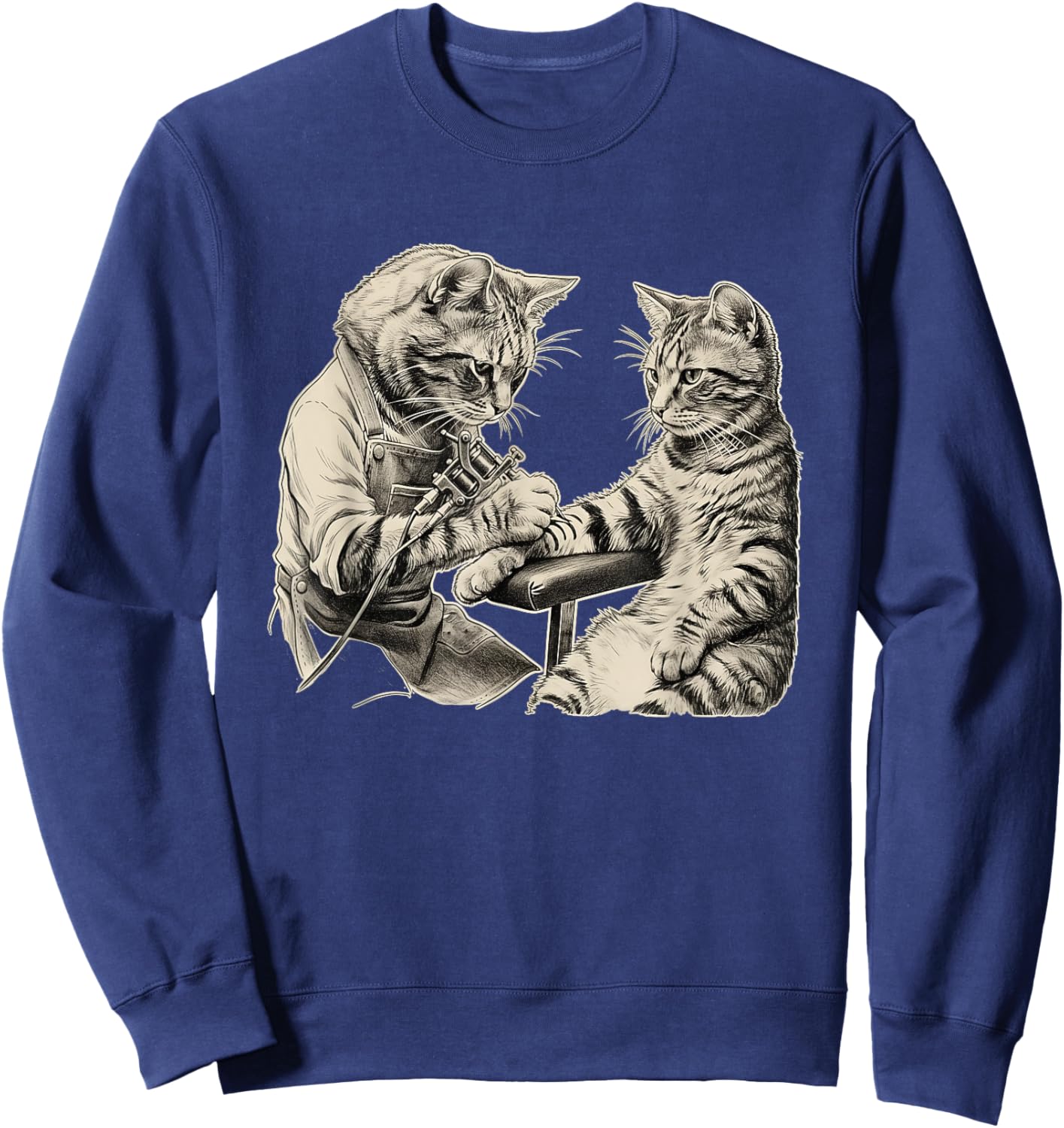 Cat Tattooing Cat Funny Meme Inked Kitty Humor Tattoo Artist Sweatshirt - Sweatshirt | Navy