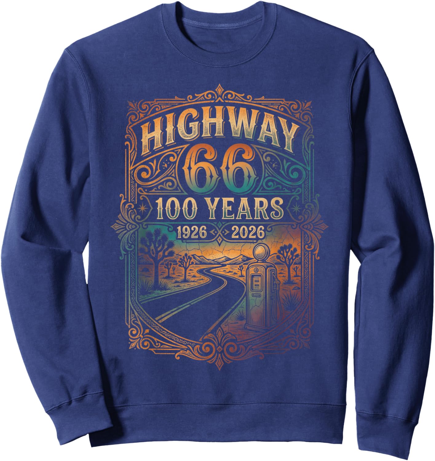 Highway 66 100 Years 1926 2026 Route Centennial Sweatshirt - Sweatshirt | Navy