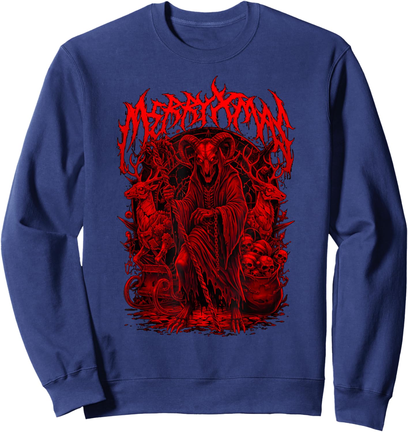 Merry Xmas Heavy Metal Band Parody Death Metal Vintage Santa Sweatshirt - Sweatshirt | Navy