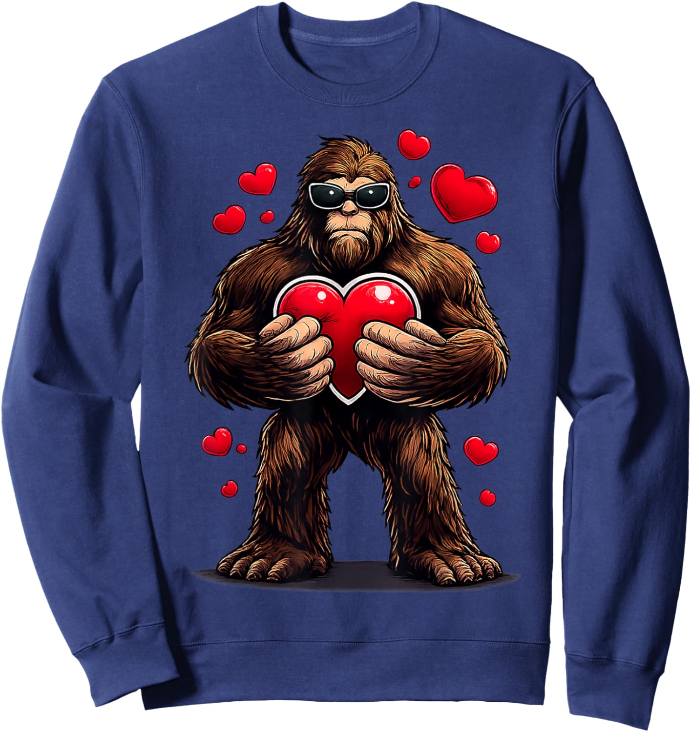 Cool Bigfoot Holding Heart Funny Valentine Gifts Men Women Sweatshirt - Sweatshirt | Navy