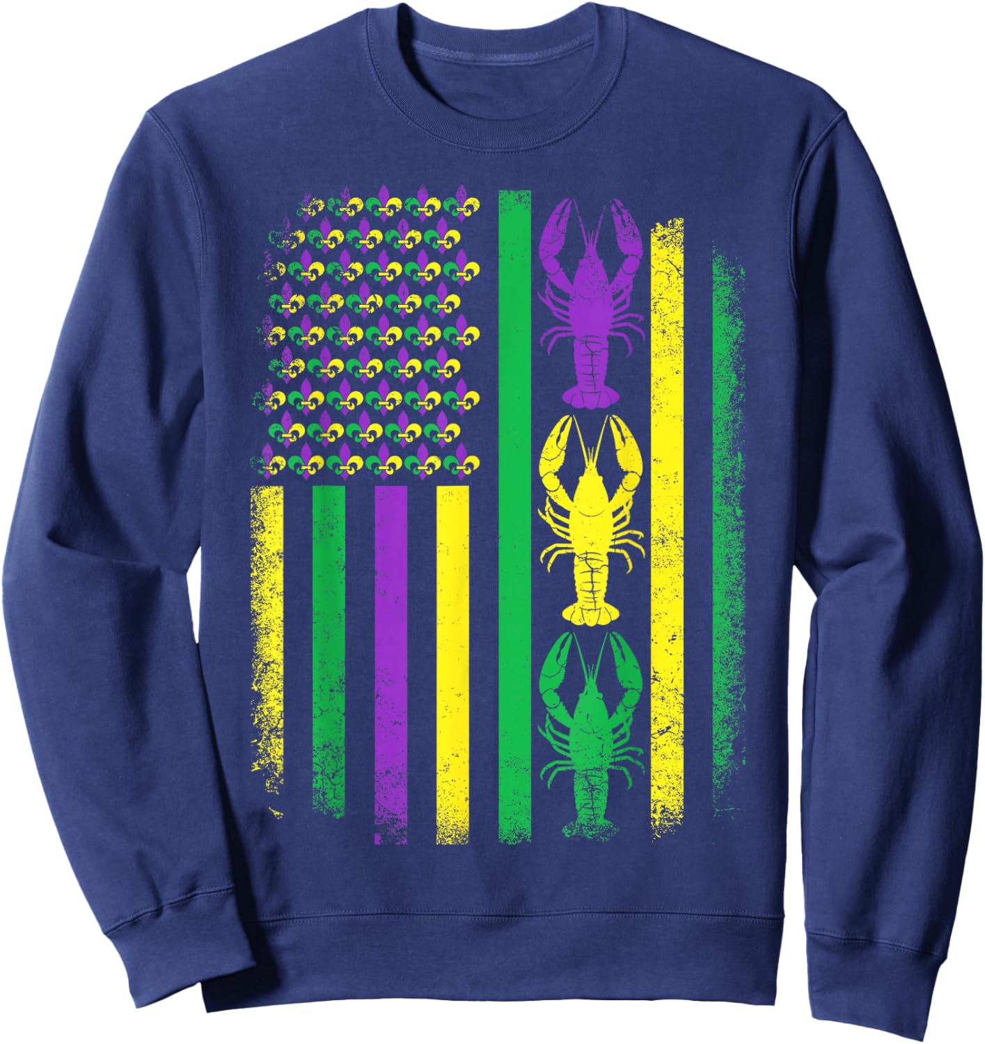 Retro Mardi Gras USA American Flag Crawfish Parade Men Women Sweatshirt - Sweatshirt | Navy