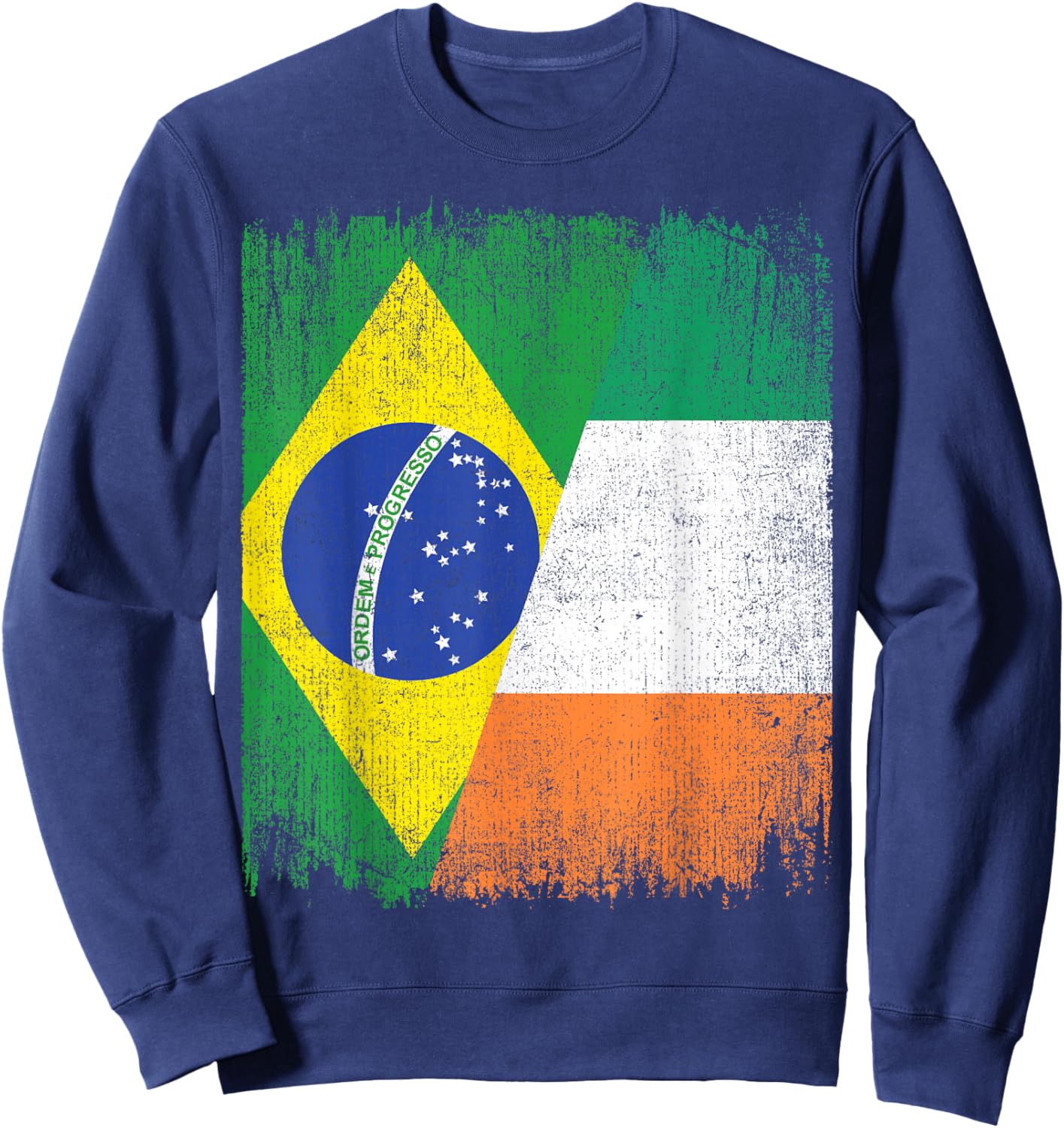 Half Brazil Ireland Split Flag Brazilian Irish Roots Sweatshirt - Sweatshirt | Navy