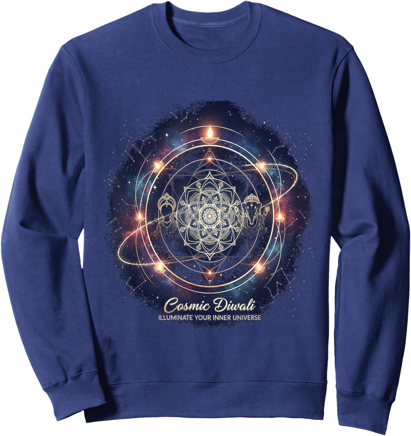 Cosmic Diwali Mandala, Meditation,Spiritual, Festive Sweatshirt - Sweatshirt | Navy