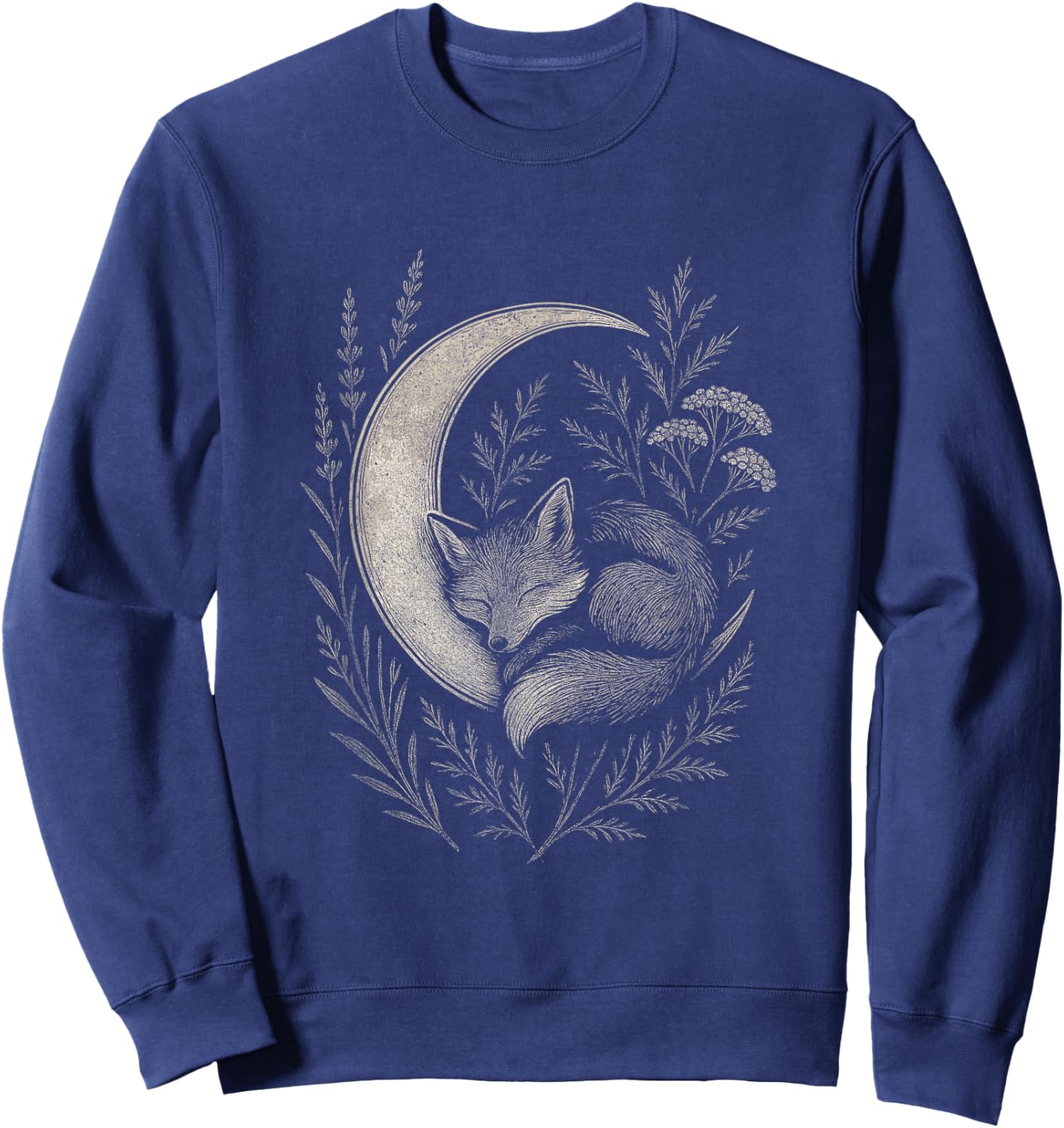 Forest Solstice Fox and Moon Graphic Sweatshirt - Sweatshirt | Navy