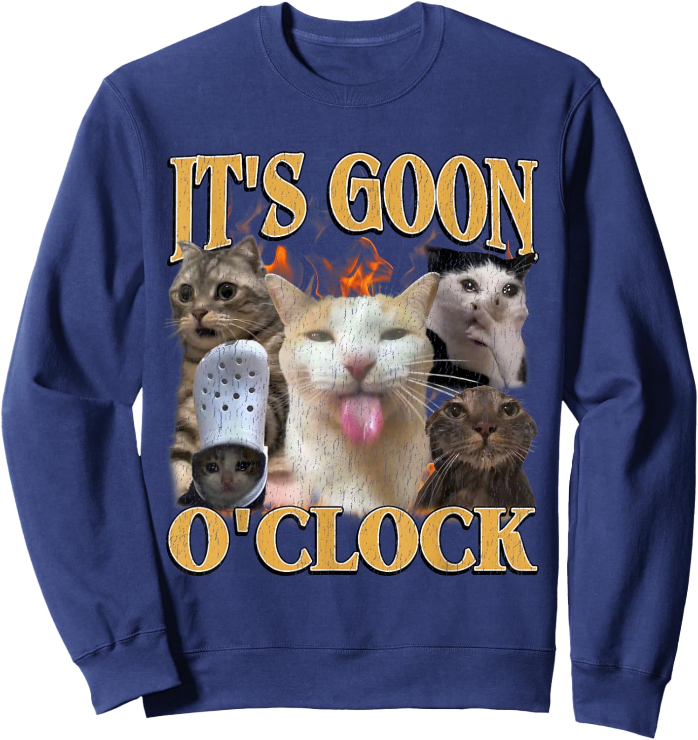Gooning O'clock Funny Offensive Cat Meme Bootleg Men Women Sweatshirt - Sweatshirt | Navy