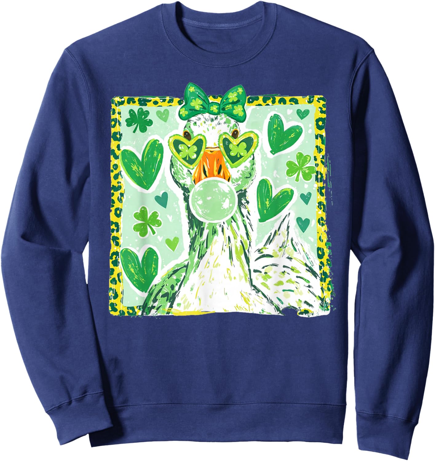 Leopard Coquette Goose Blowing Bubble Gum St Patrick’s Day Sweatshirt - Sweatshirt | Navy