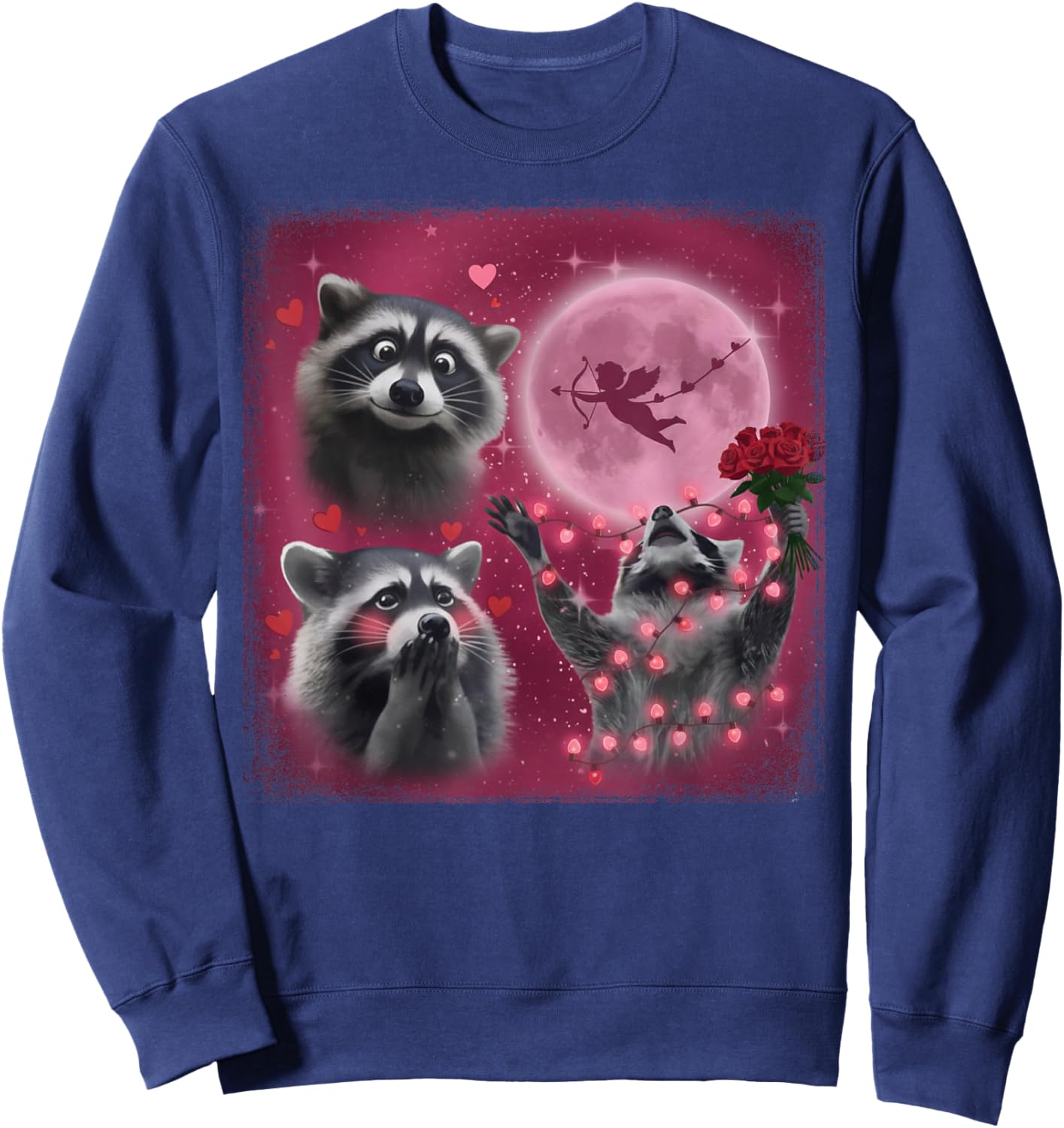 Raccoon Valentines Day Moon Howling Cute Romantic Sweatshirt - Sweatshirt | Navy