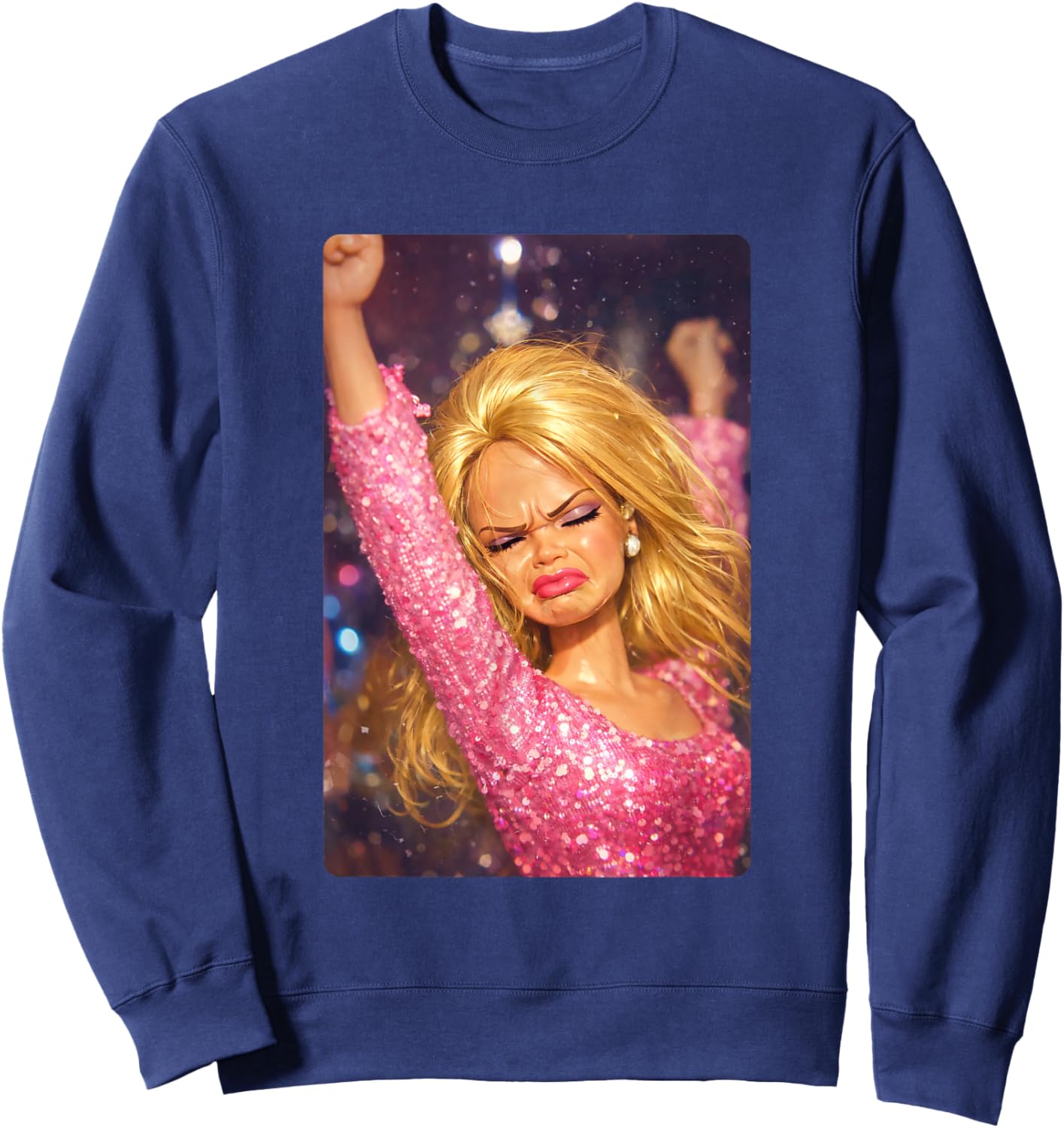 Funny Doll Face Meme Hilarious Doll Dance Night Club Disco Sweatshirt - Sweatshirt | Navy