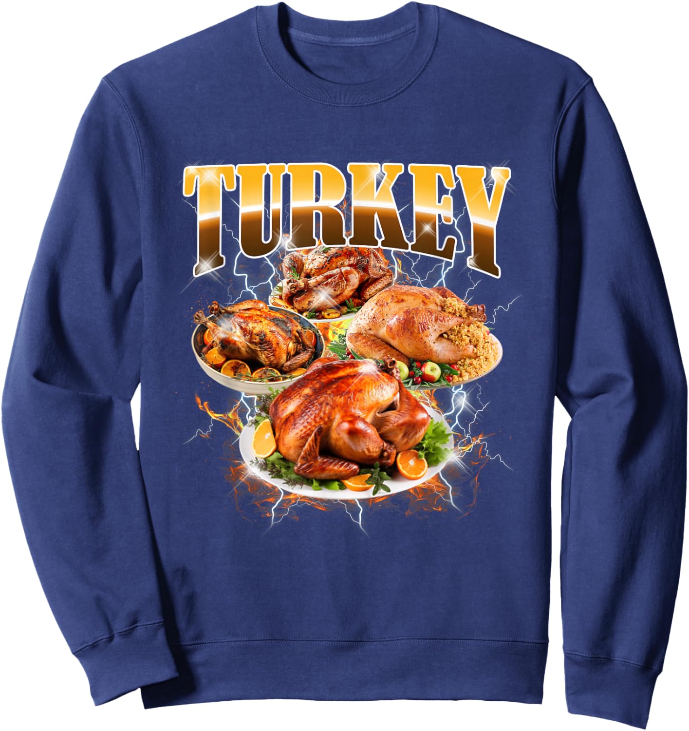 Thanksgiving Turkey Bootleg 90's Rap Rock Vintage Funny Sweatshirt - Sweatshirt | Navy