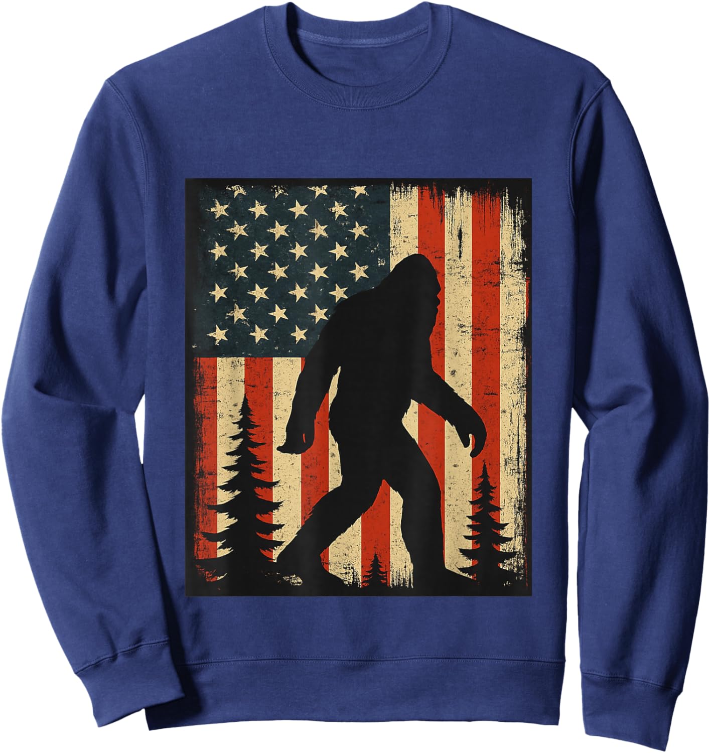 Bigfoot American Flag Patriotic Sasquatch Men Women Kids Sweatshirt - Sweatshirt | Navy