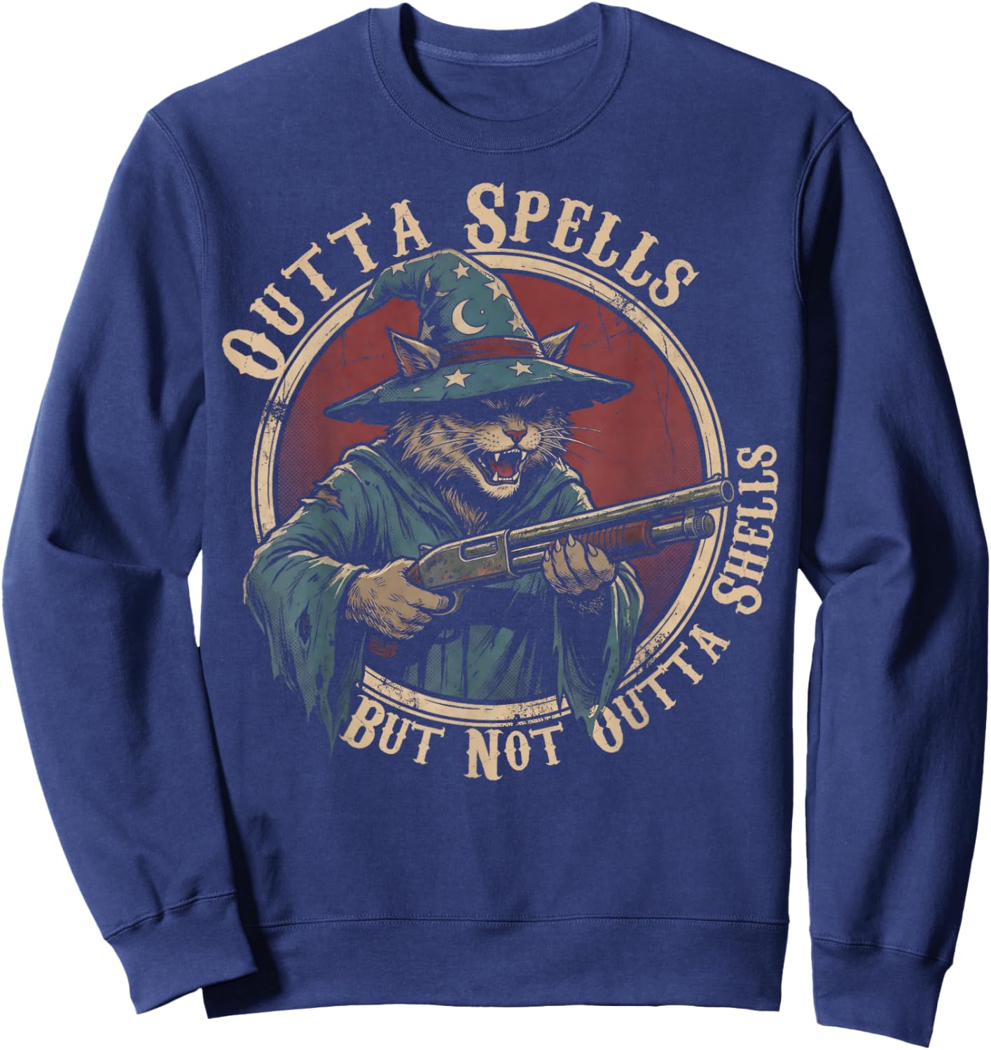 Wizard Cat Outta Spells But Not Outta Shells Gun Owner Sweatshirt - Sweatshirt | Navy