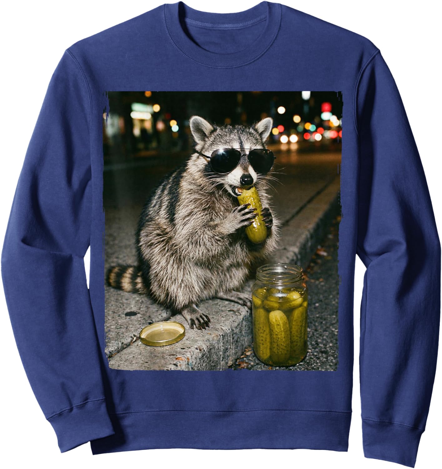 Funny Raccoon Eating Pickles Meme Sweatshirt - Sweatshirt | Navy