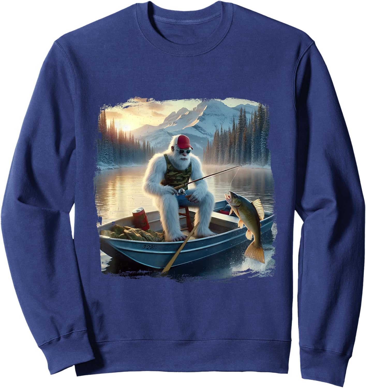 Fishing Merry Fishmas Funny Fish Santa Bigfoot Winter Sweatshirt - Sweatshirt | Navy
