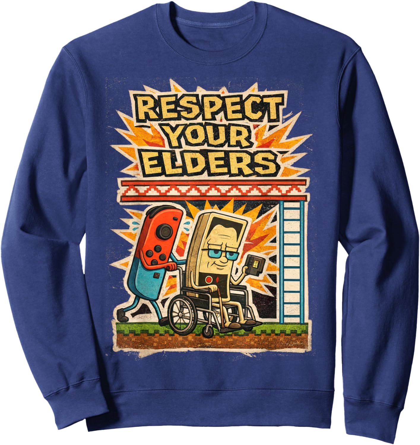 Respect Your Elders Funny Gamer Controller 80s Retro Poster Sweatshirt - Sweatshirt | Navy