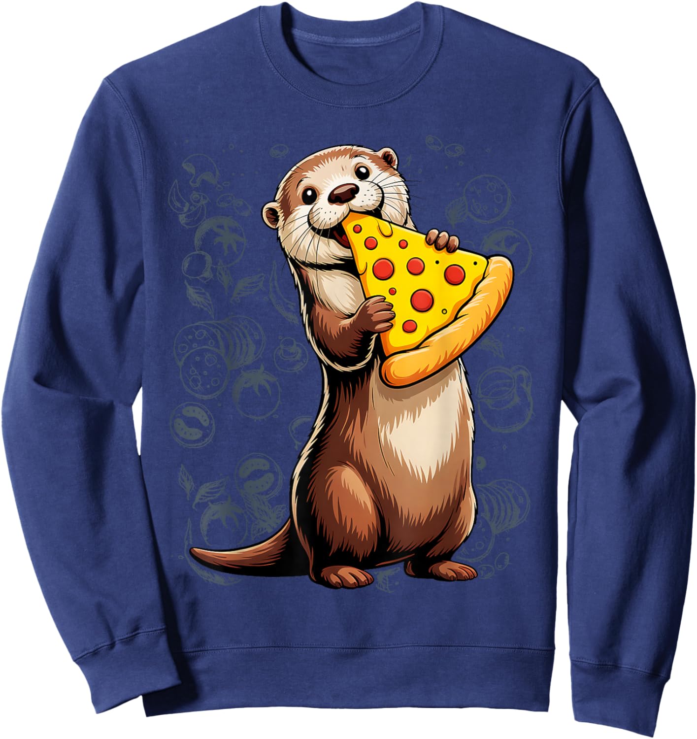 Sea Otter Eating Pizza Funny Animal Snack Food Lover Sweatshirt - Sweatshirt | Navy
