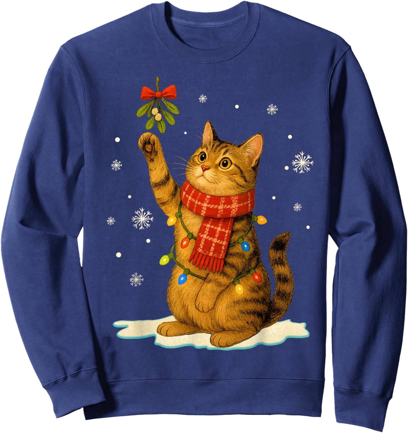Cat Christmas Mistletoe Vintage Cat Lover Holiday Women Kids Sweatshirt - Sweatshirt | Navy